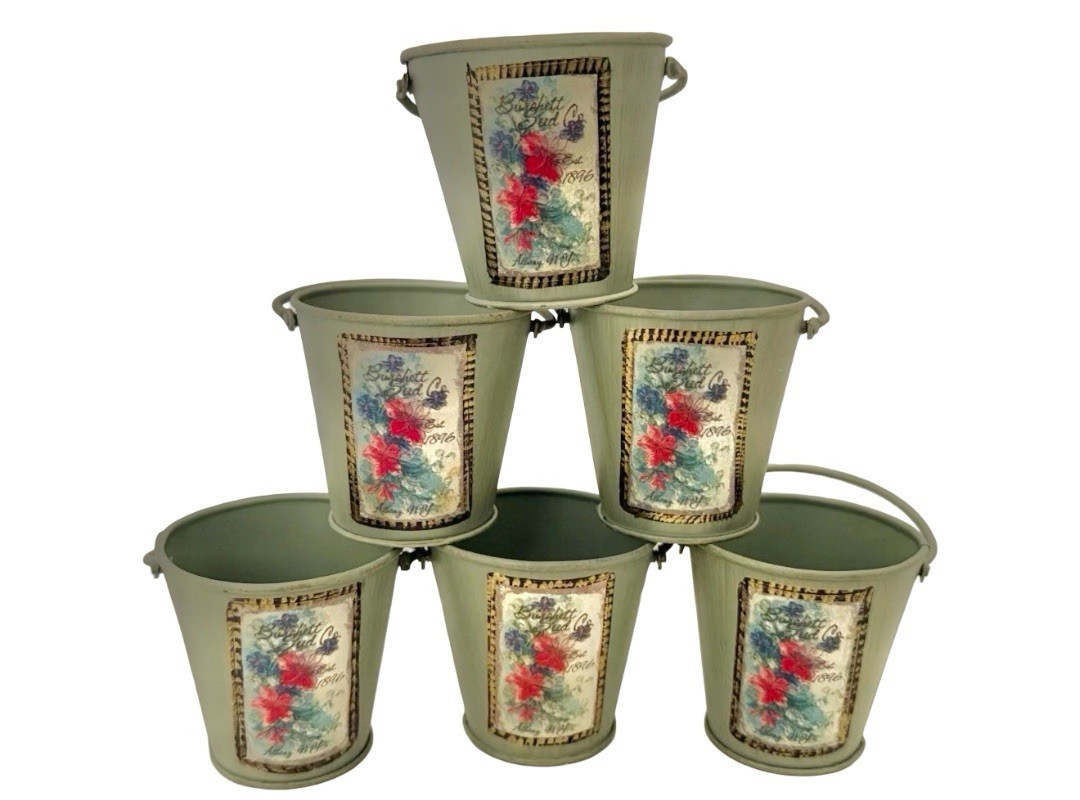 Set 6 VTG Farmhouse Metal Succulent Planters Wedding Favors Rustic Decor Green