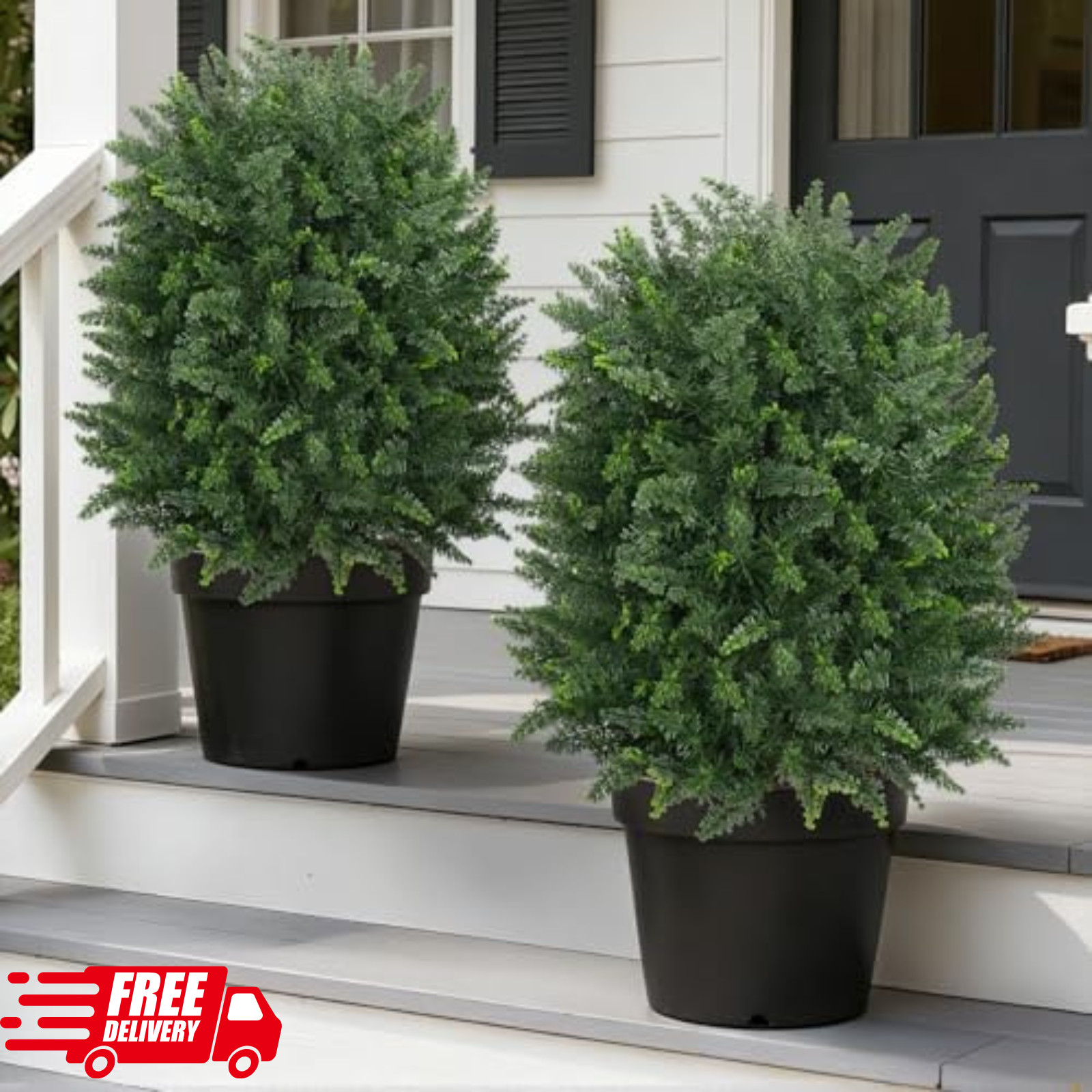 Artificial 28.7 Inches Cedar Topiary Trees with Ground Spike, 2 Pieces Fake Pine