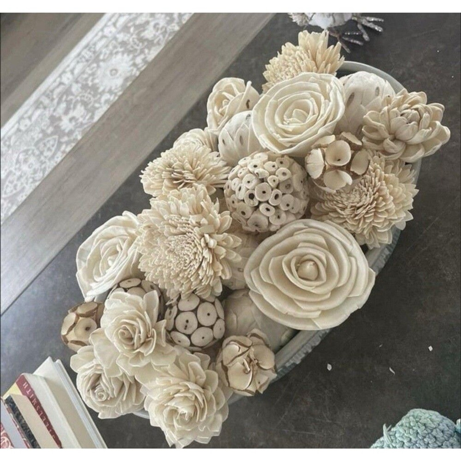 X2 Threshold Floral Bowl Vase Filler – 18pc Cream Ivory Farmhouse Flowers – New