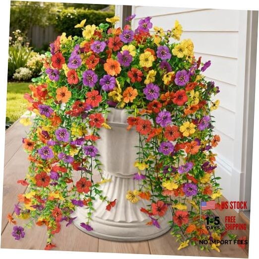 Artificial Hanging Flowers for Outdoor, 8PCS Fake A01 Purple+red+orange+yellow