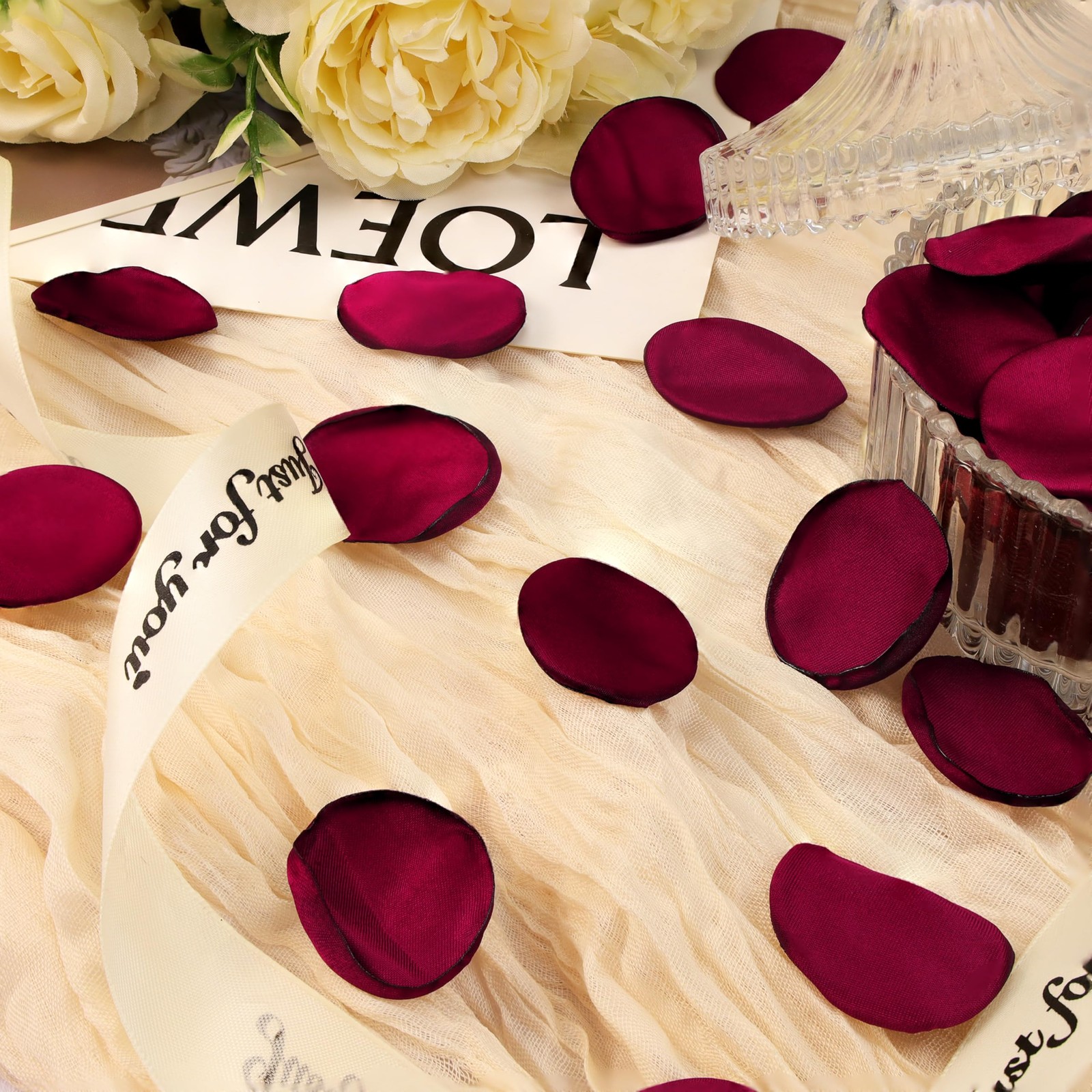400PCS Wine Red Rose Petals Fake Slik Flower Petals for Wedding Artificial Fl…