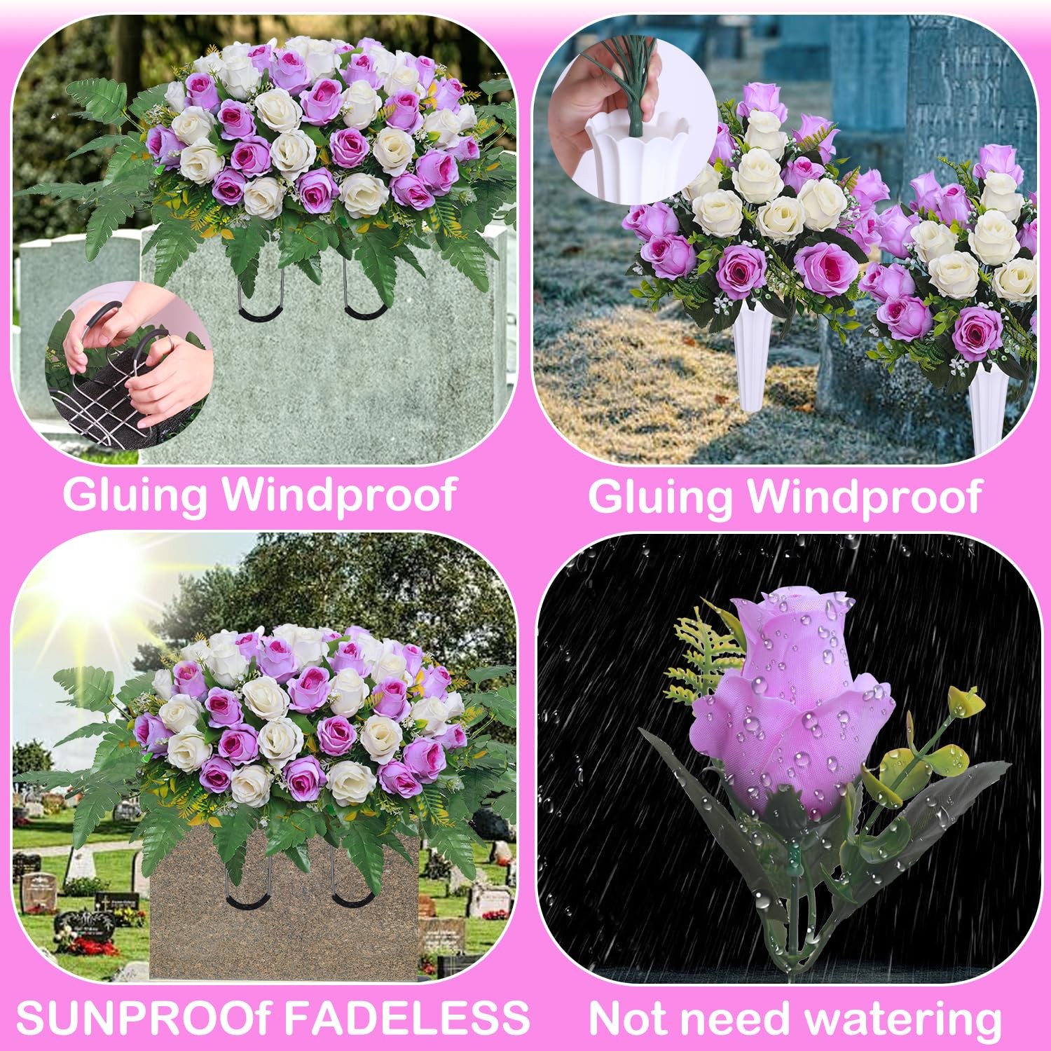 Lodou 3 Pcs Artificial Cemetery Flower Saddles, Rose Headstone Flower Saddle,…
