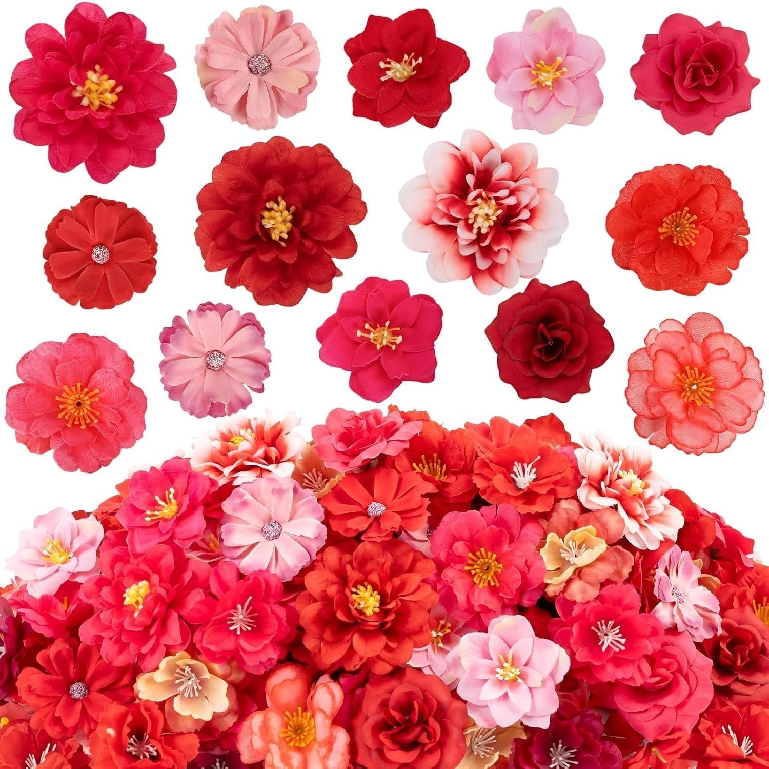 210 Pcs Mini Silk Flower Heads Small Fake Rose Daisy Faux Flowers Bulk Crafts