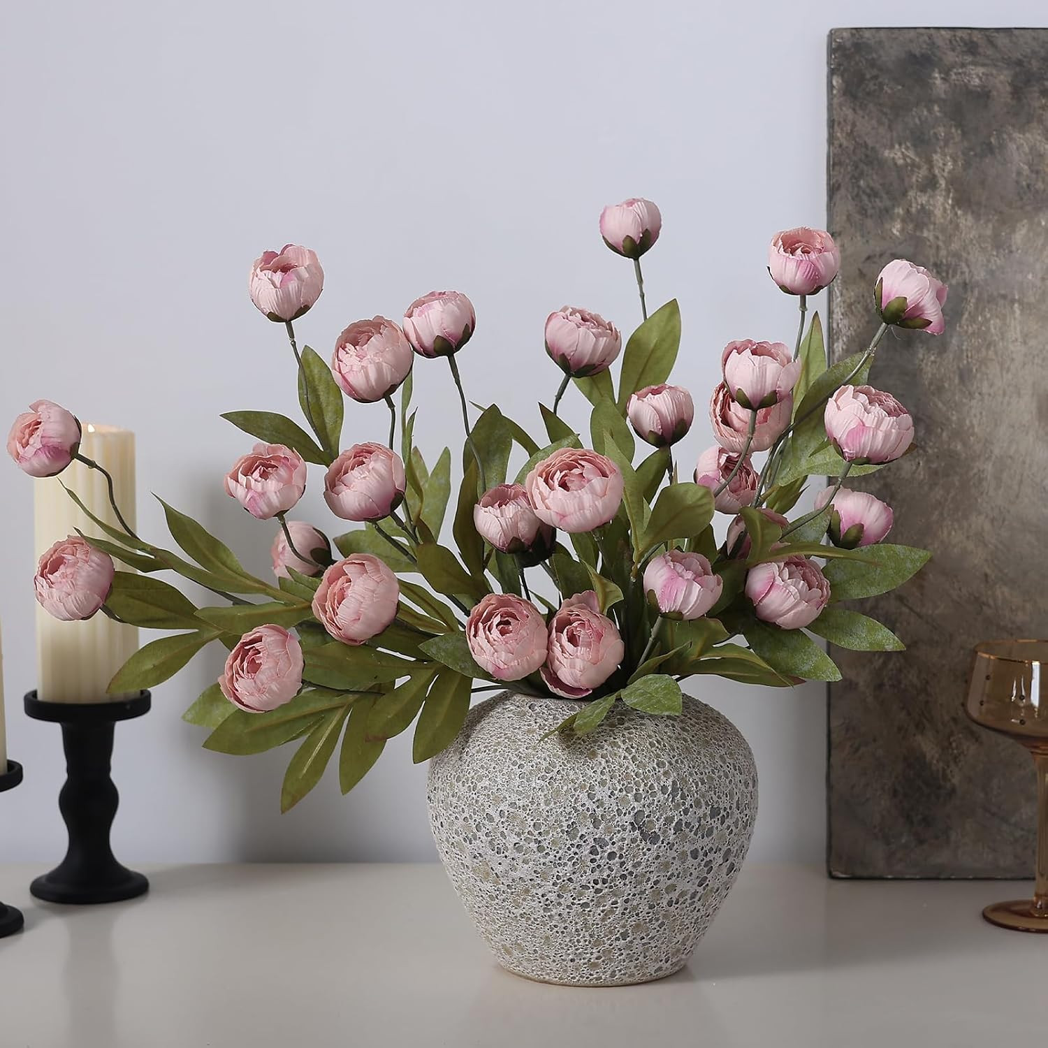 6 Pcs Faux Silk Peony Artificial Flowers for Vase -27″, Bulk Fake Peonies Branch