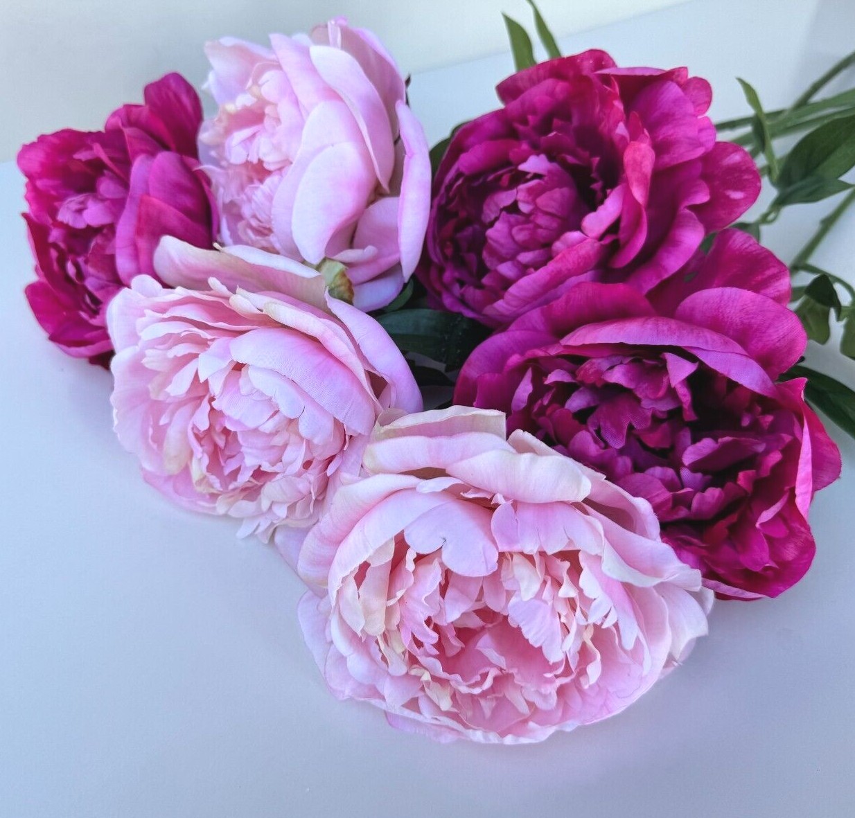 Peony Flower Stem Fuchsia Pink Faux Silk Flowers Artificial Peonies Light Pink