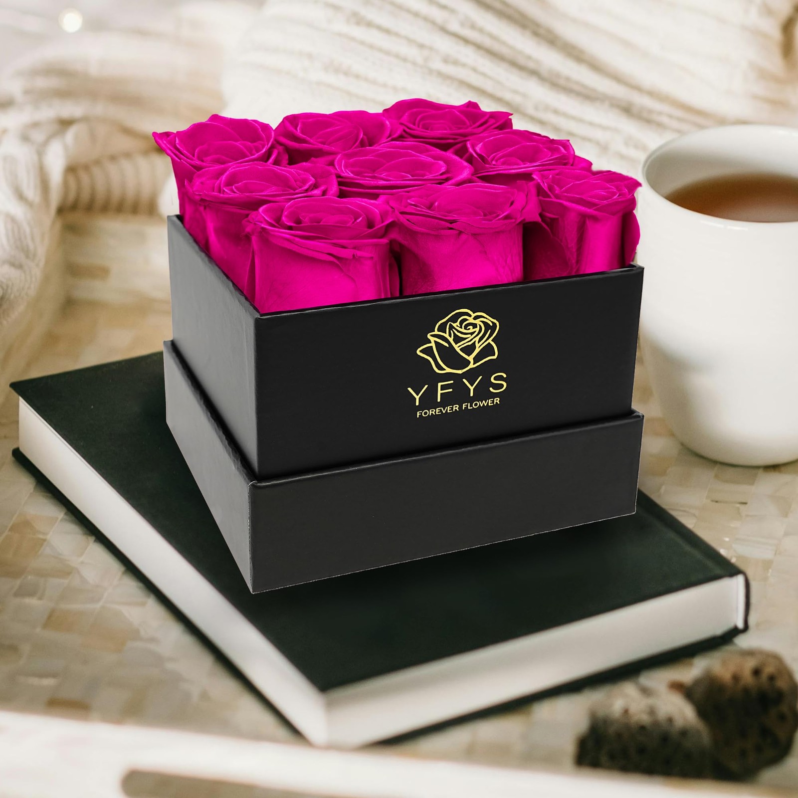 9 PCS Preserved Fresh Forever Flowers Genuine Roses Box Gift Mothers Day Pink