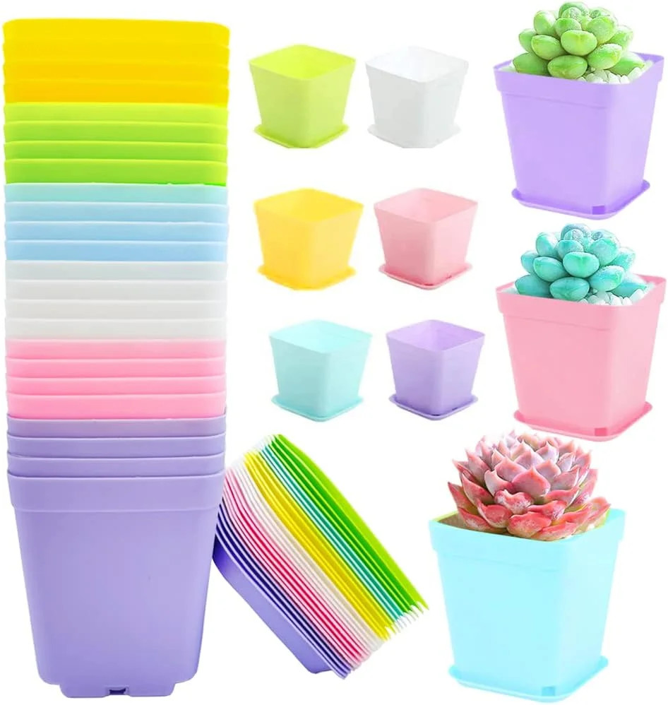 24Pack 3 Inch Plastic Plant Pots,Square Seedling Nursery Pots Succulent Flower P