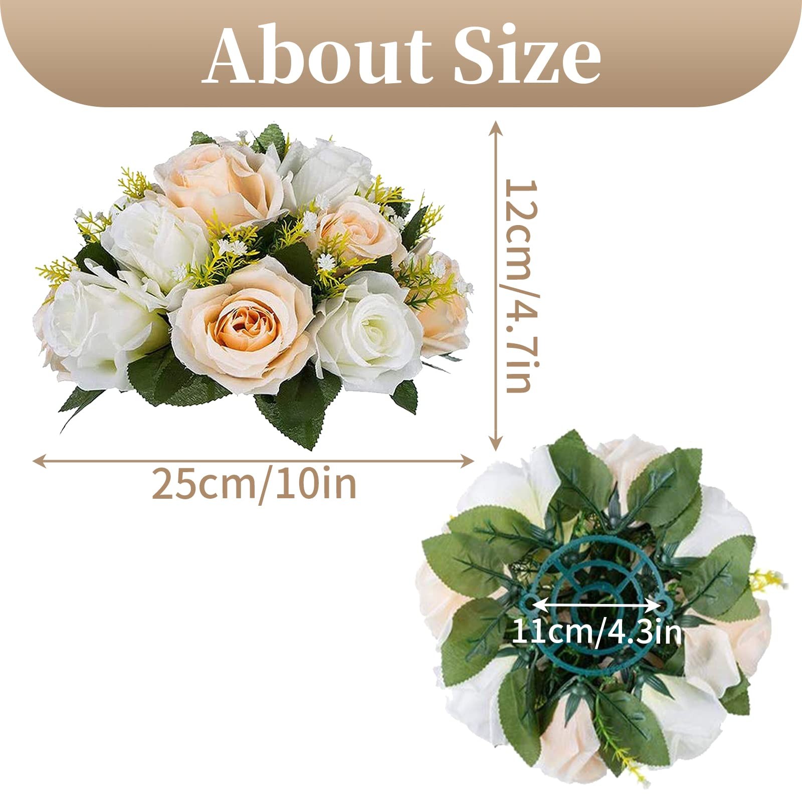 Champagne White Artificial Flower Bouquet 10pcs Lifelike Silk Flowers 25cm