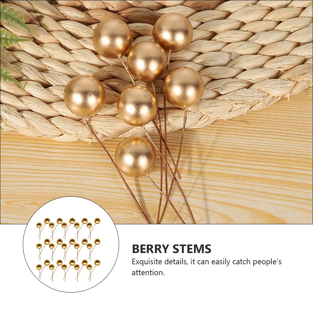 200 Pcs Foam Golden Berry Stems for Christmas Wreath and Floral Crafts