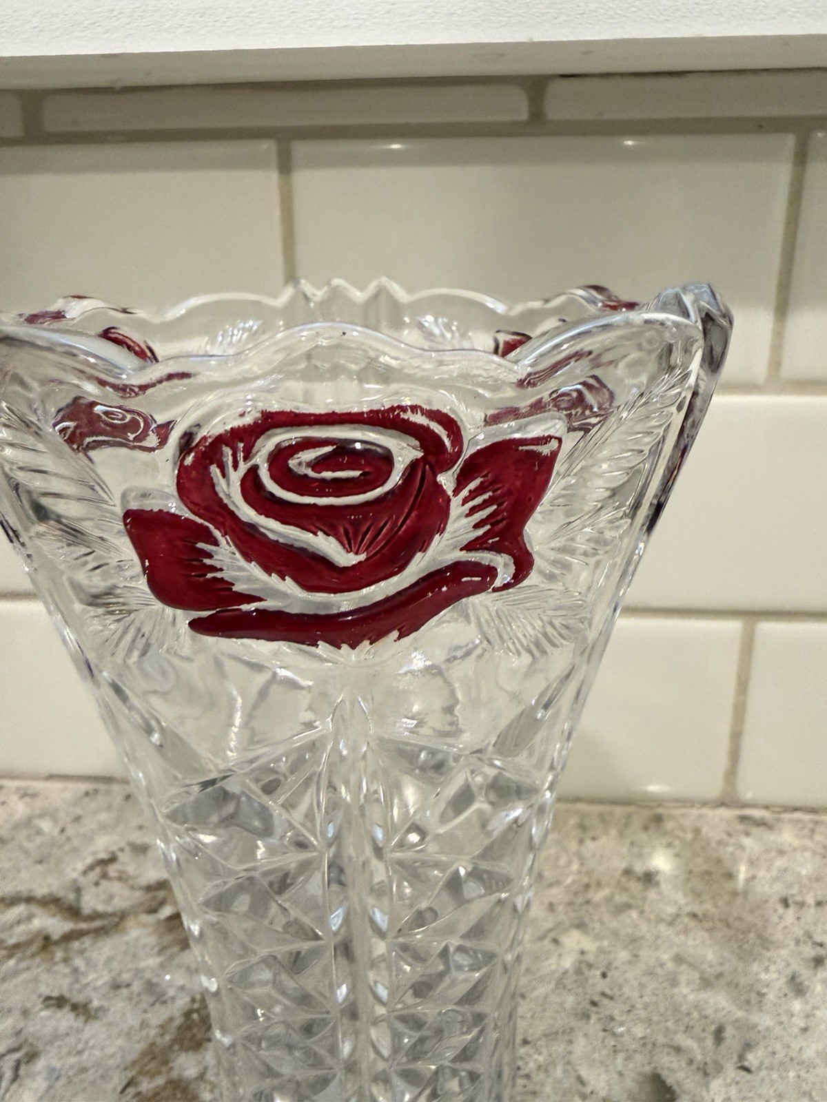 Anna Hutte Bleikristall Lead Crystal Clear /redVase 24% BPO 7.5” Made in Germany