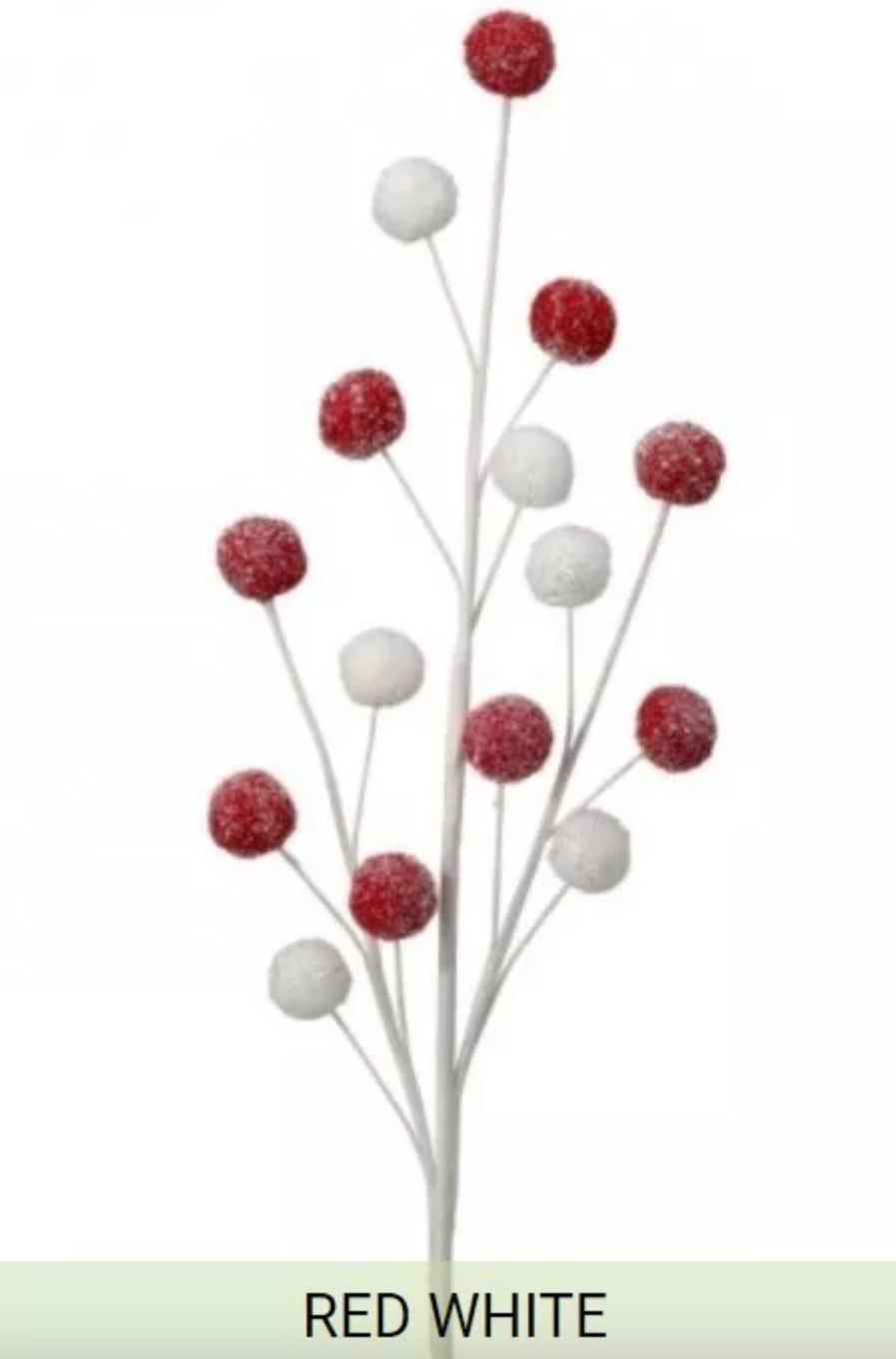 21″ White Red Glitter Christmas Berry Spray Stem Peppermint Holiday Floral Decor