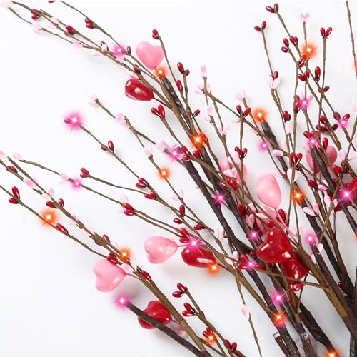 3Pcs 30″ Valentine’s Day Heart Branches Tall Artificial Stems with Red and