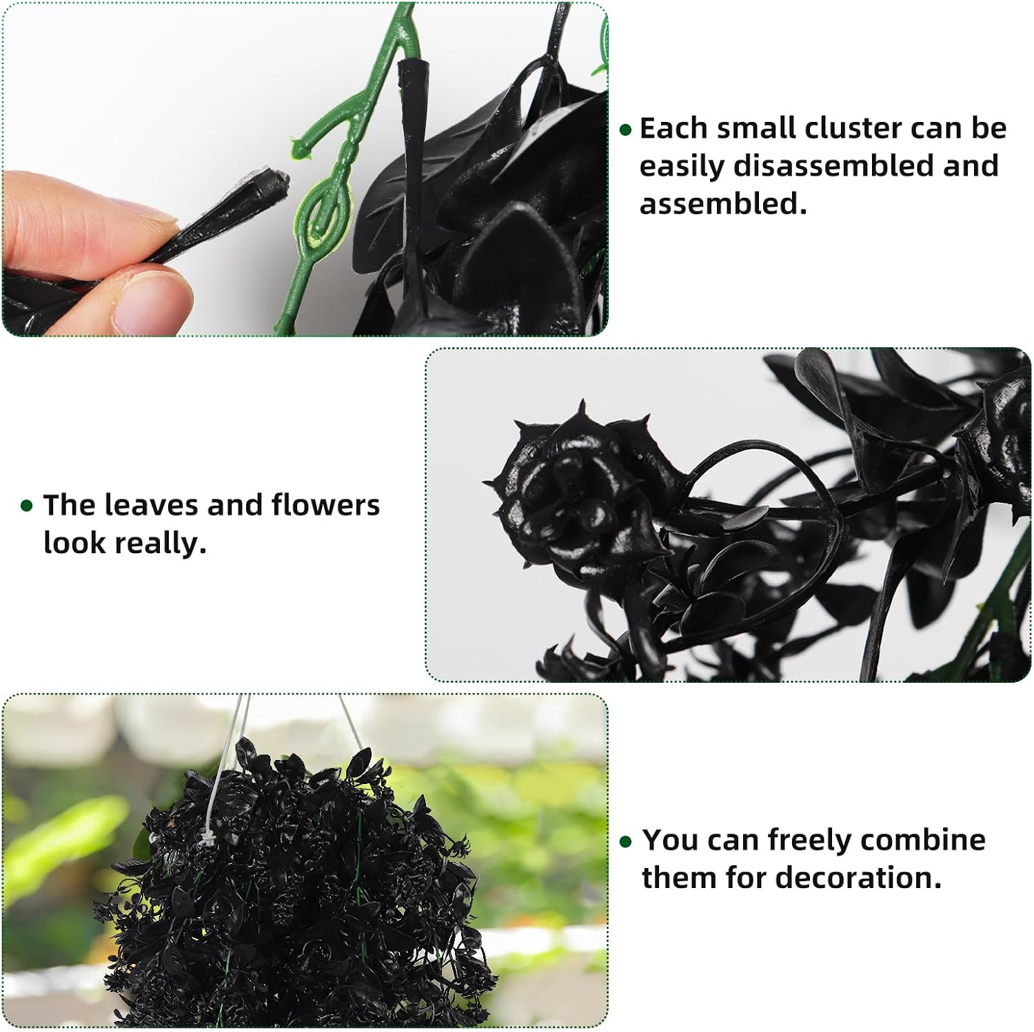 2Pcs Artificial Black Hanging Flowers for Outdoors Decoration Fake Hanging Plant