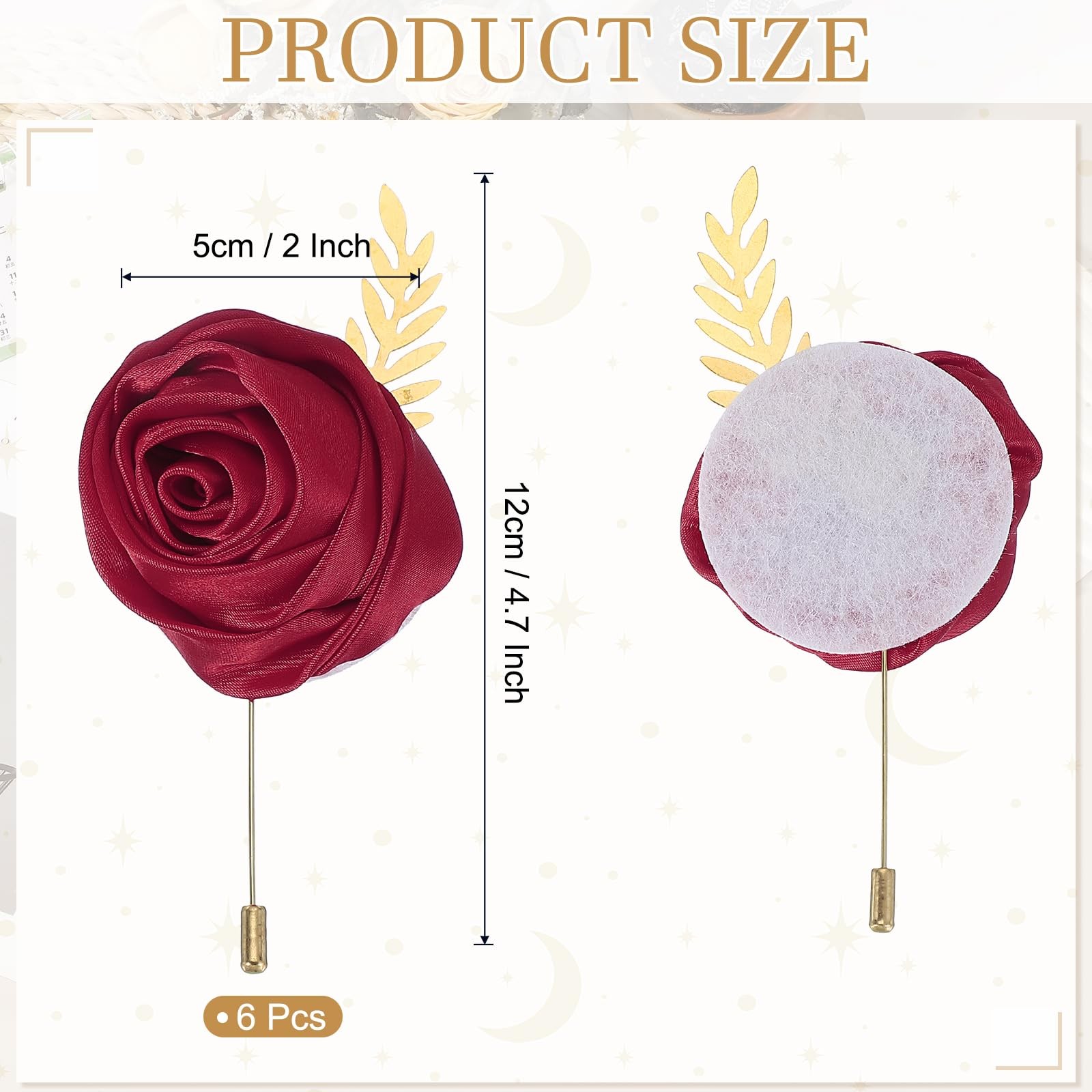 6 Pcs Groom Boutonnieres Rose Boutonnieres Pins for Men Wedding Ceremony Anni…