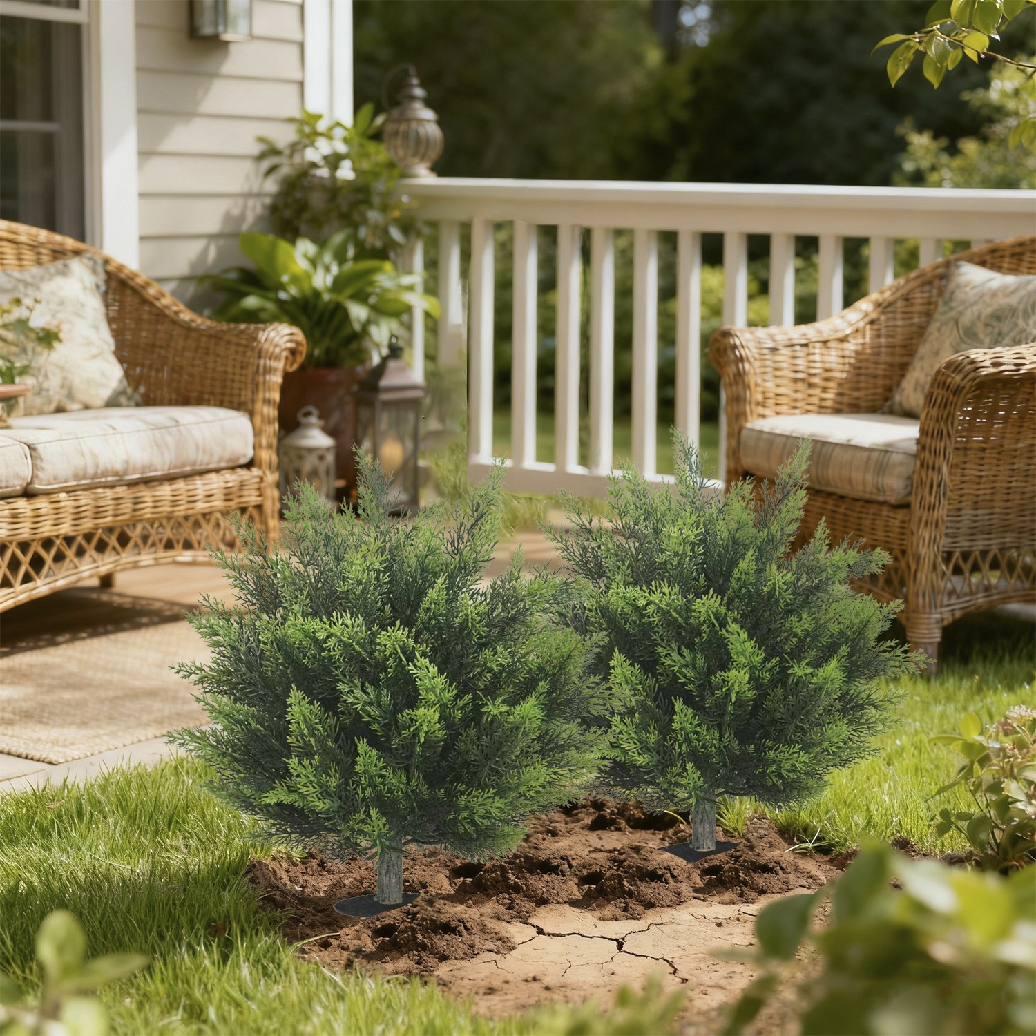 Lifelike 2Pcs50CM Artificial Cypress Plants with Ground Spike for Outdoor Garden