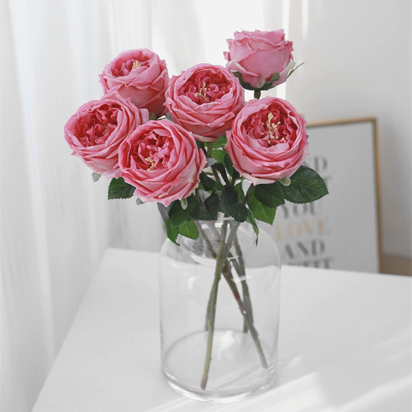 Real Touch Austin Roses 4 PCS Artificial Flowers Rose Red Fake Silk Decor