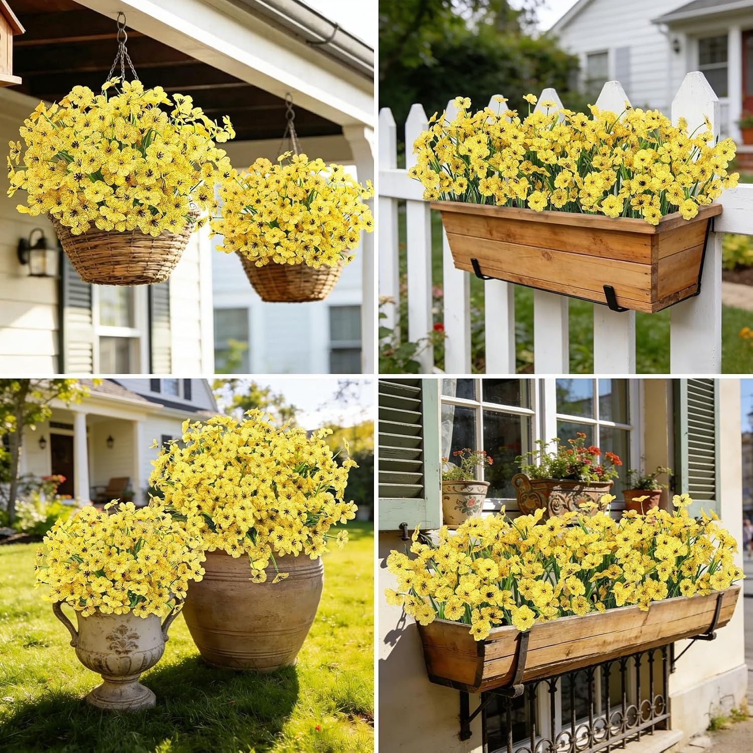 24 Bundles Artificial Flowers for Outdoors UV Resistant Silk Fake Flowers Faux