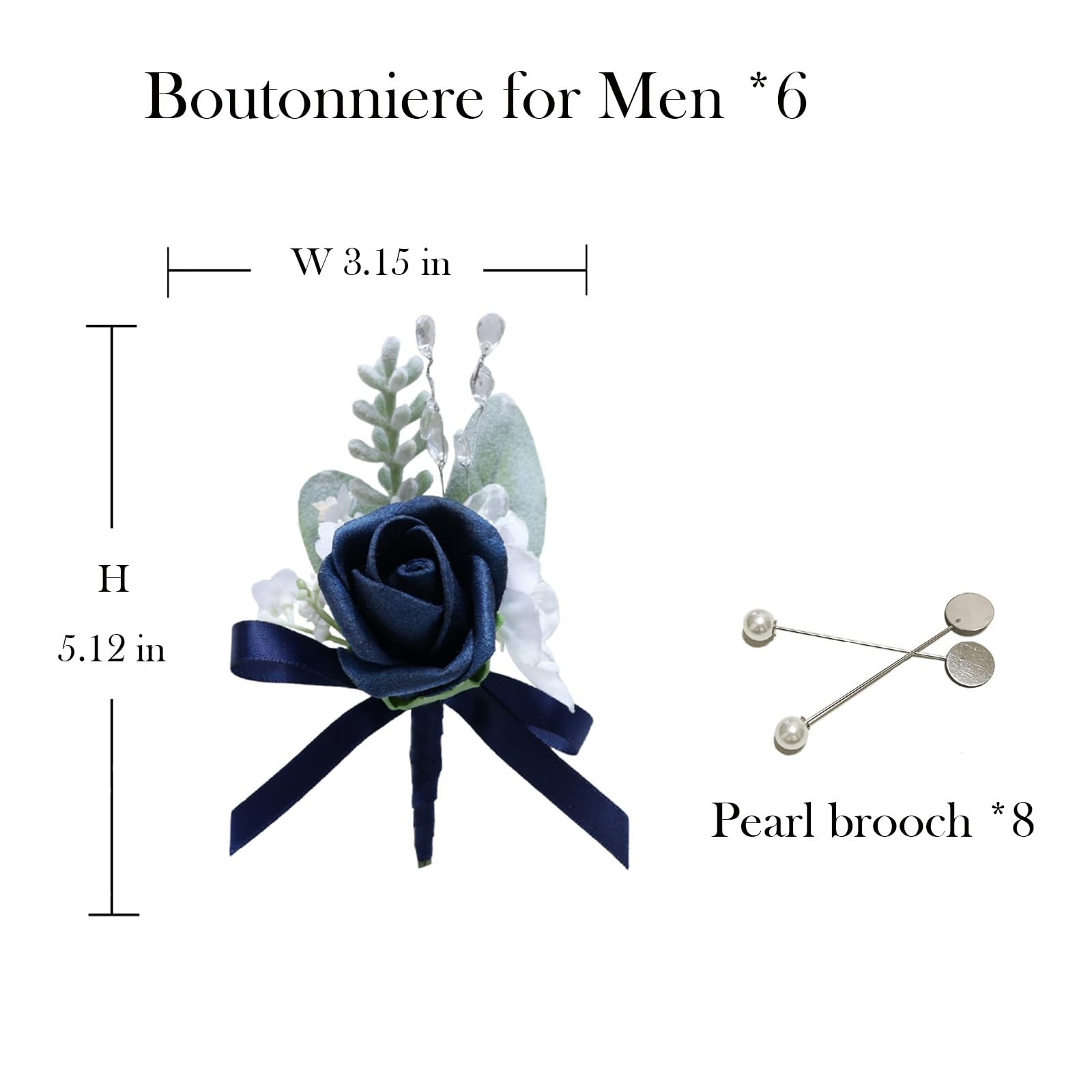 6 PCS Rose Boutonniere Men Artificial Flowers Wedding Groom Navy Blue