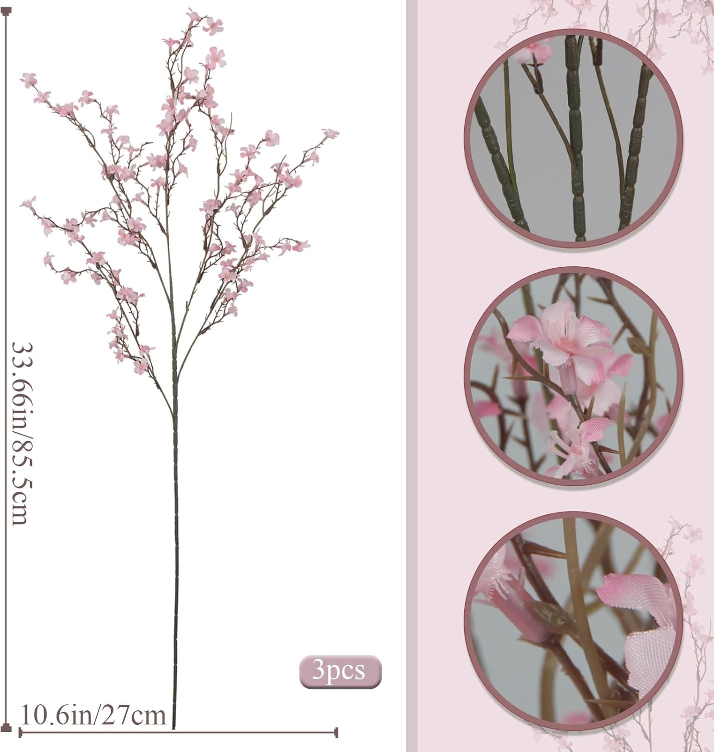 3 Pcs Cherry Blossom Branches Artificial Flowers for Spring Summer Indoor Dec…