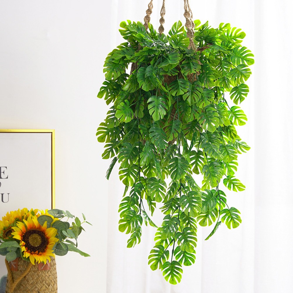 2 Pcs Monstera Hanging Fake Plant Faux Plants Artificial Wall Decor