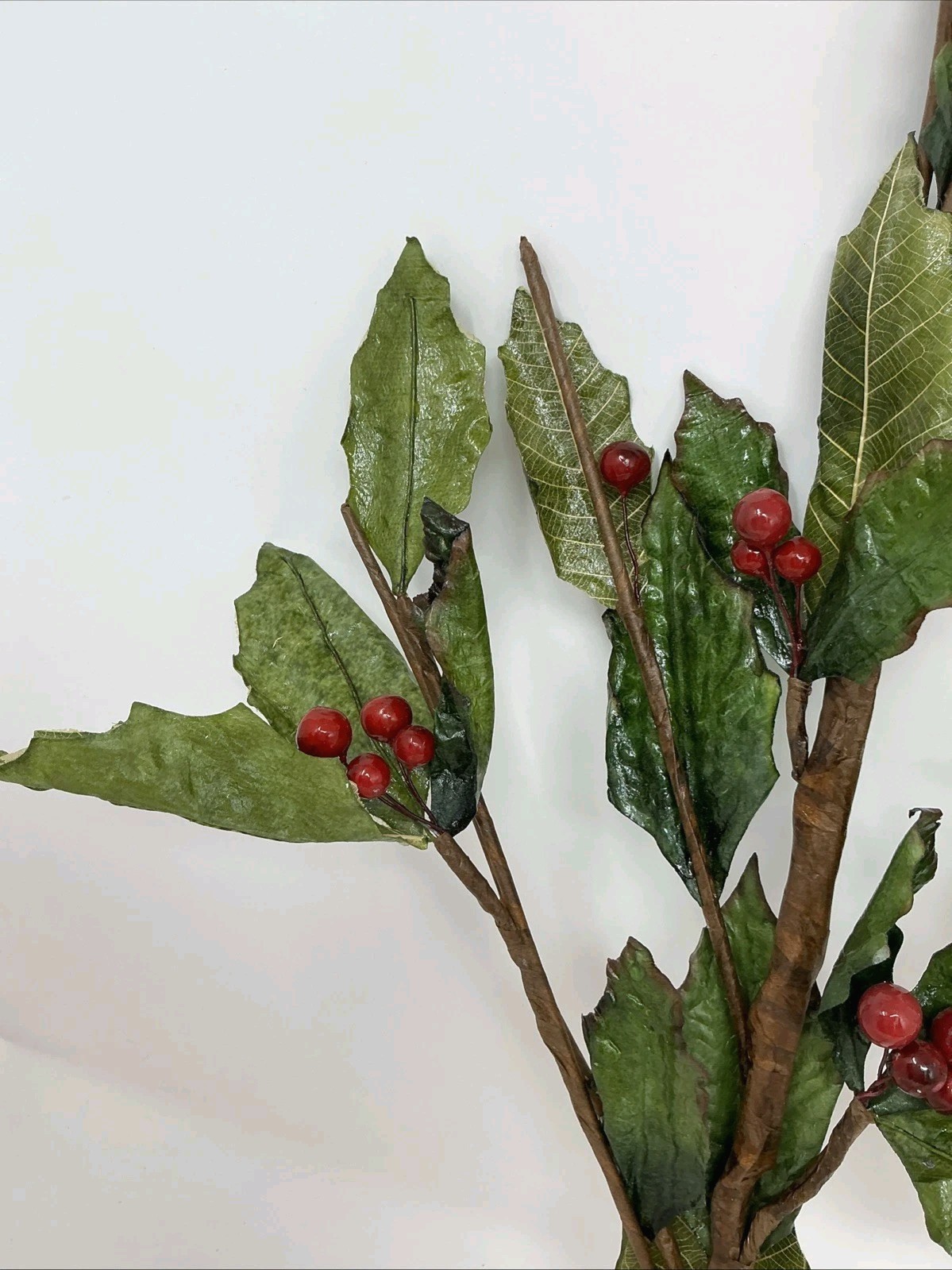 Holly w Wired Red Berries Spray Floral Pick 30” Long 2 Picks Vase Filler NOS