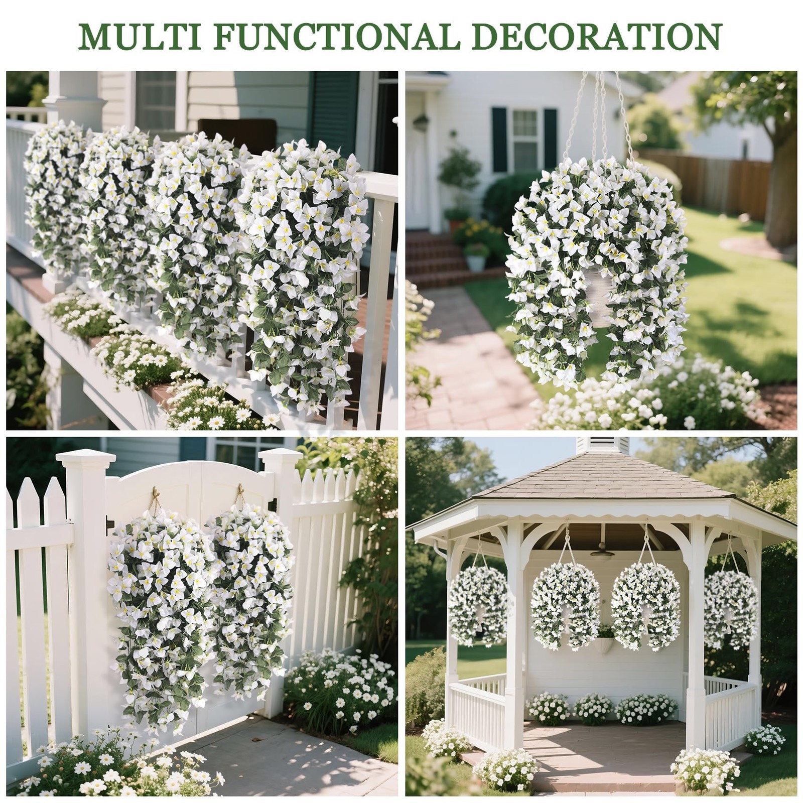 3 Pcs Artificial Hanging Bougainvillea Flowers for Outdoors, Fake Hanging Pla…