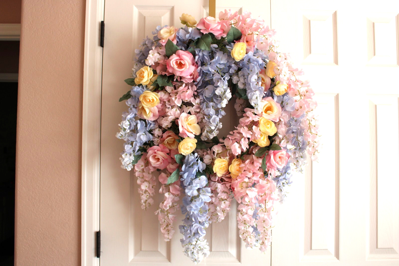 Purple & Pink Wisteria Grapevine Wreath Faux Flowers Pink Roses Ranunculus Chic