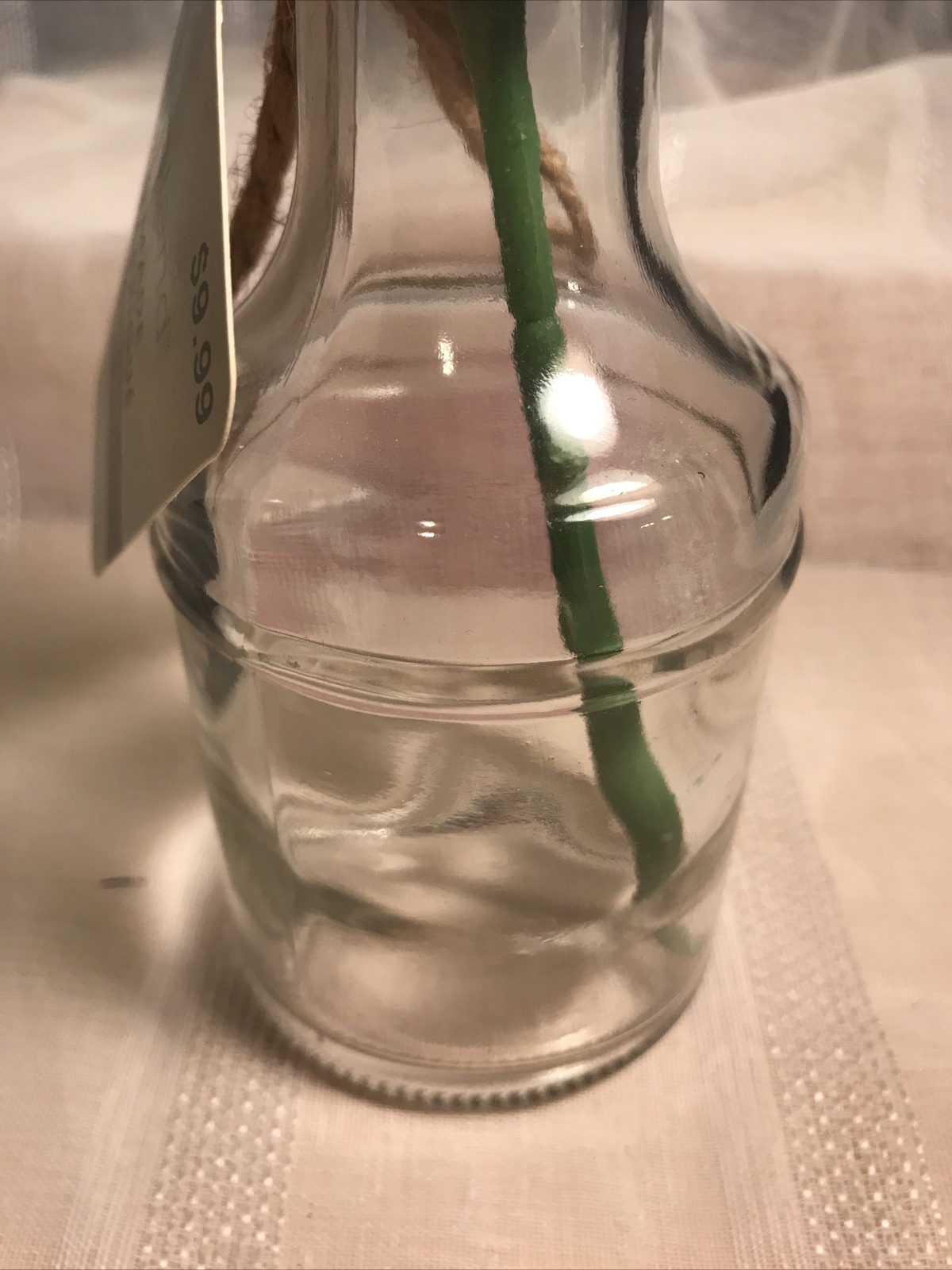 Artificial White Rose Flower Stem In Clear Glass Vase Floral Decor NWT Tabletop
