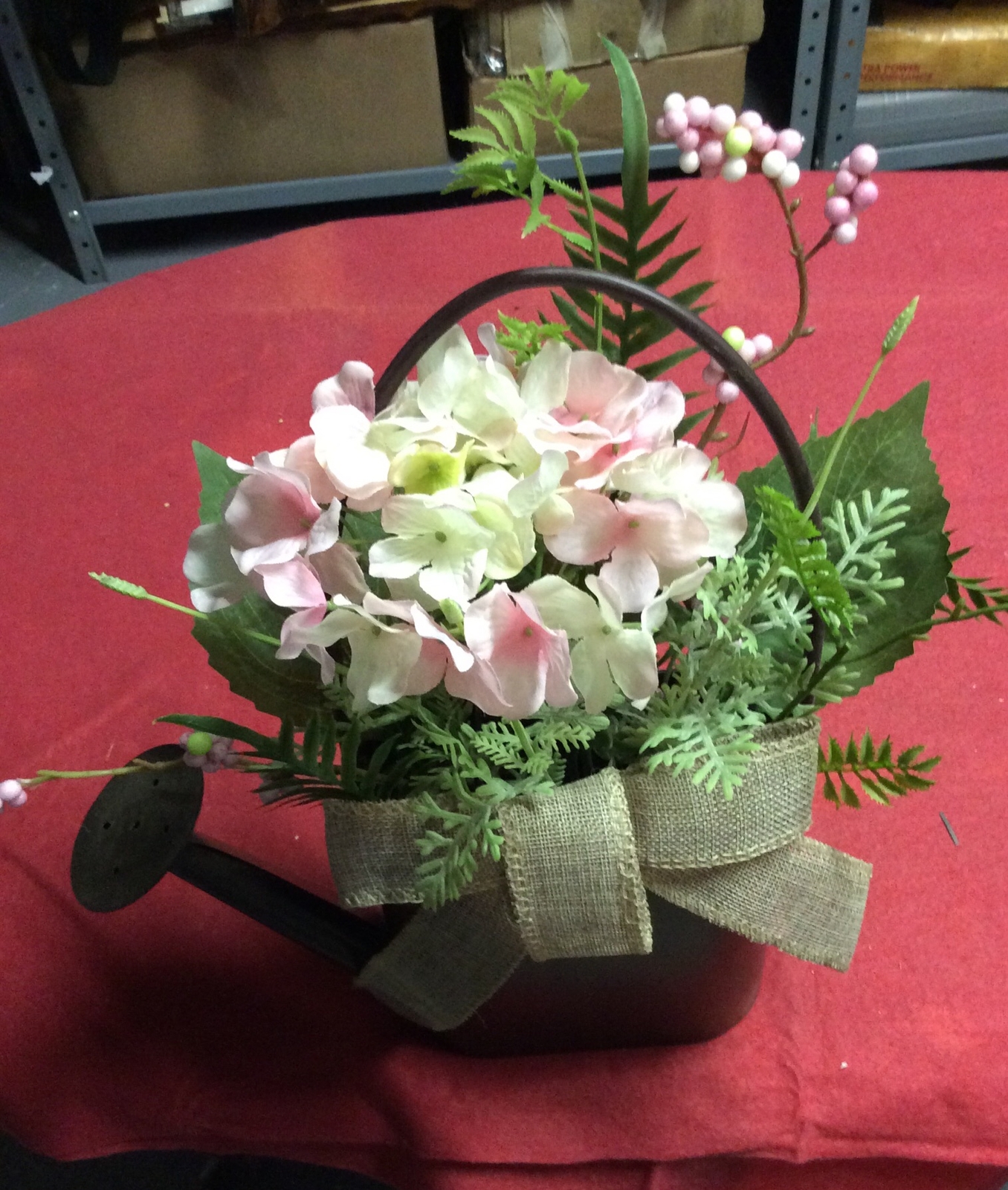 Plastic Flower In Brown Watering Can For Decorations From Kmart Store