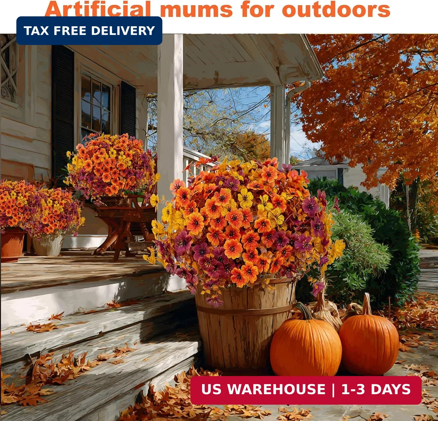 AXYLEX Artificial Fall Flowers for Outdoor Fake Mums – 16 Bundles Fake Plants UV