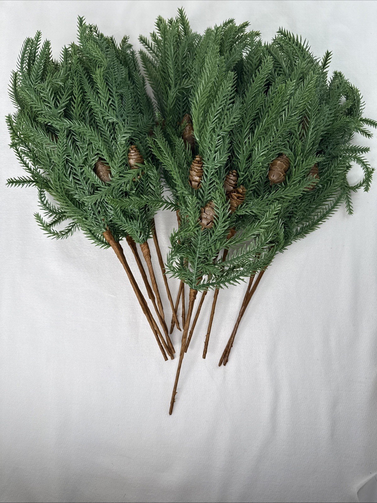 12 PC Artificial Plastic Norfolk Pine Branches with Pine Cones, 17 1/4” Pieces