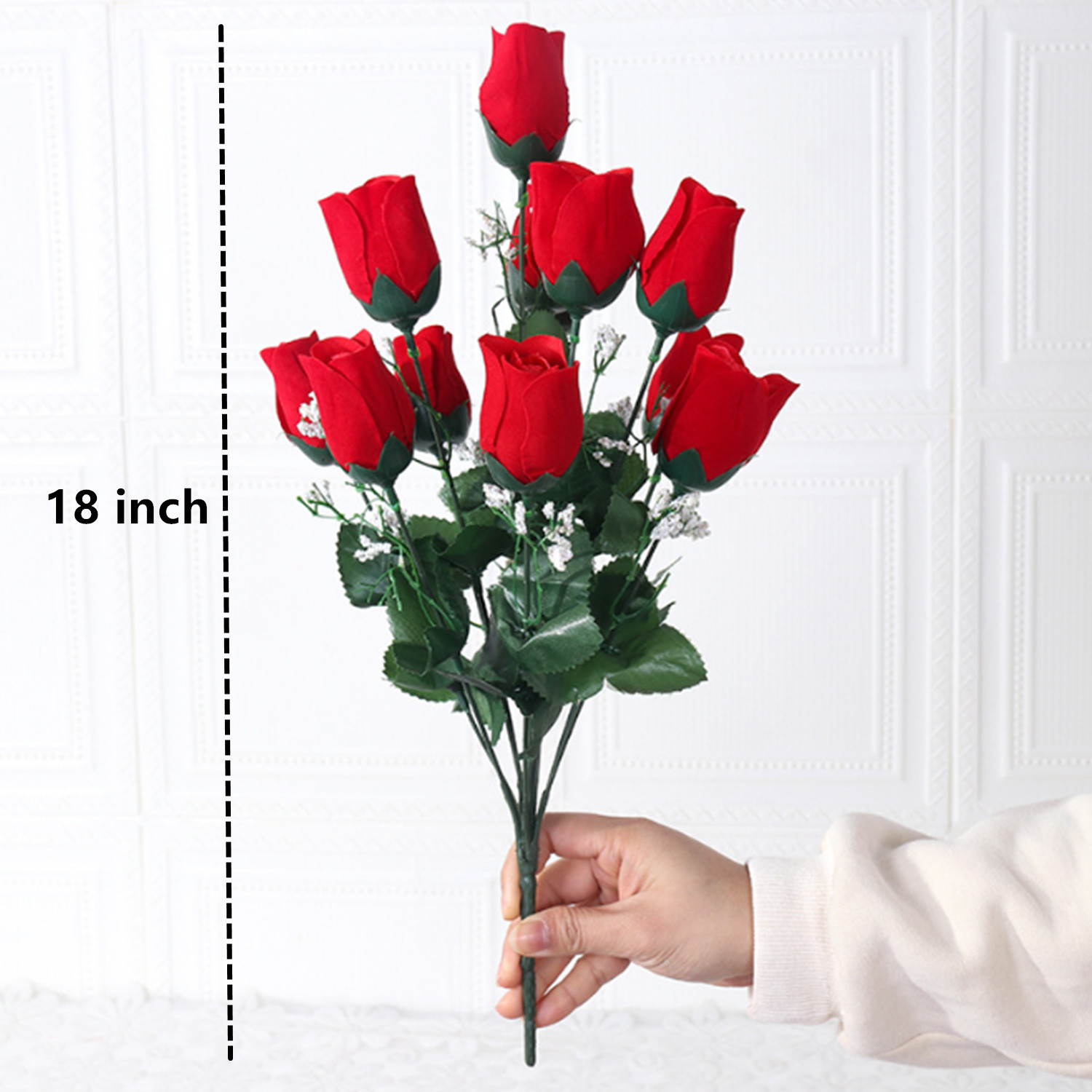 20 Red Rose Buds, Artificial Silk Flowers, Wedding Bouquets, Home, Faux Roses