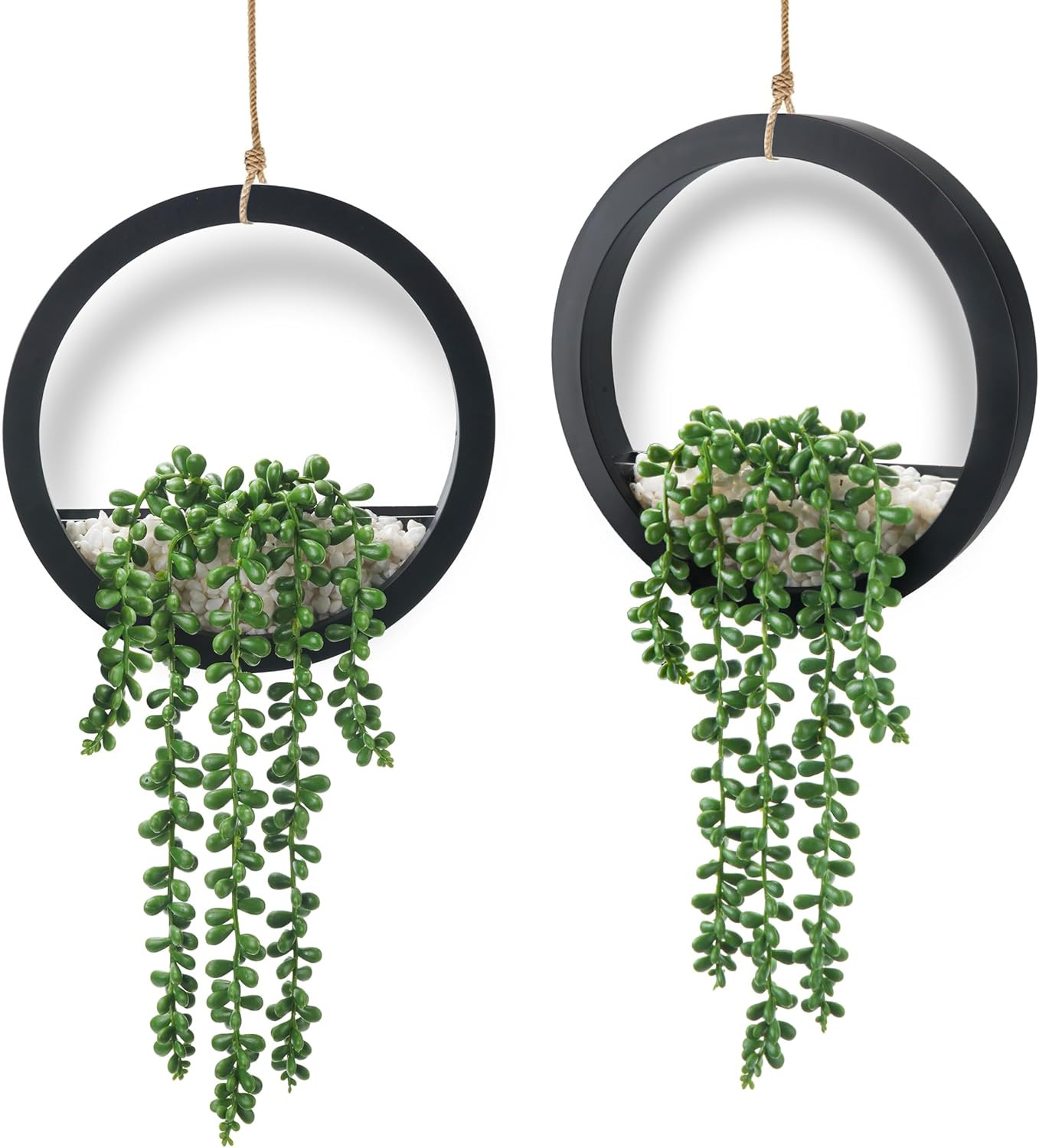 2 Pack Fake Plants Hanging Artificial Succulents Plants in Black Pots for Living