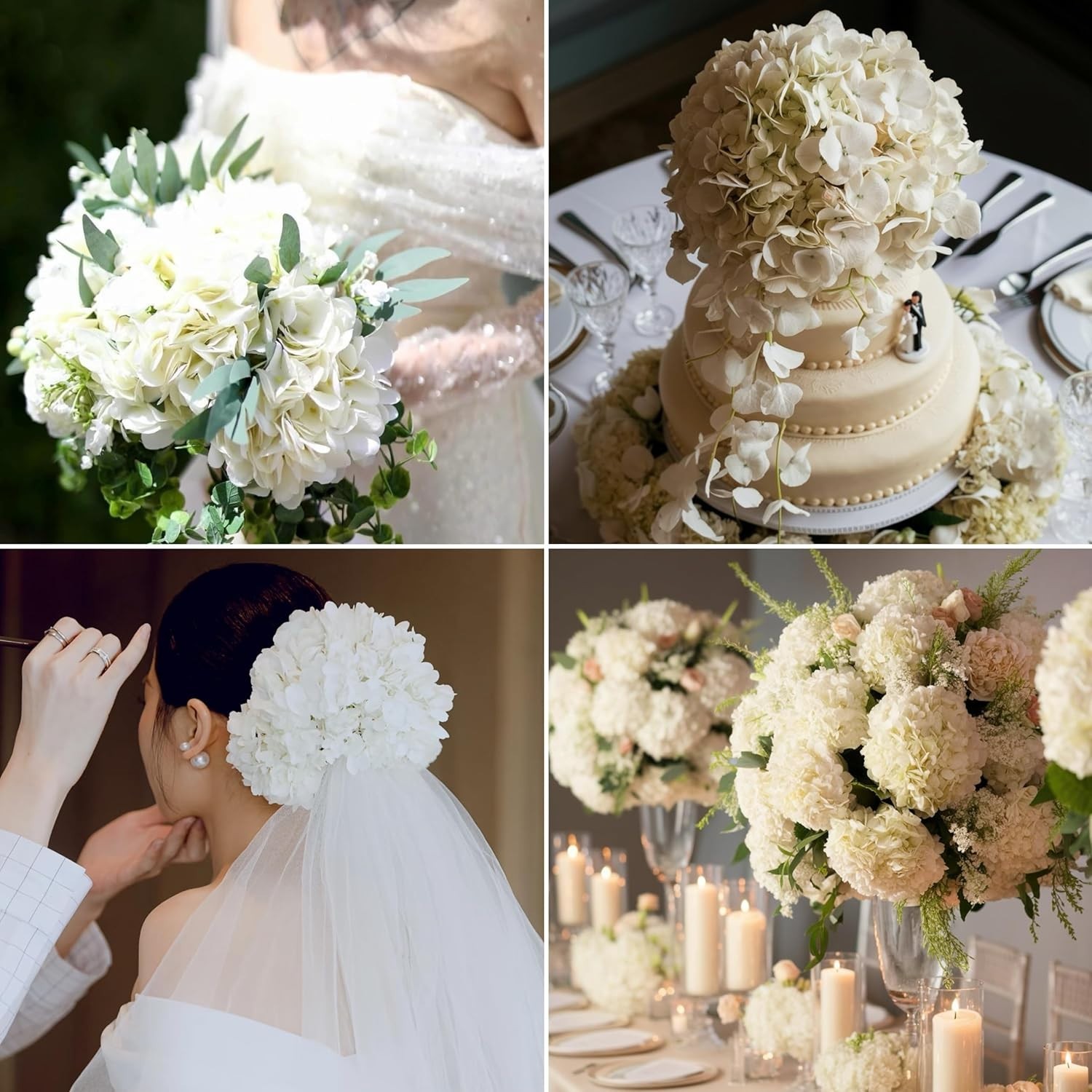 Cabin 6pcs White Hydrangeas Artificial Flowers Silk Fake Hydrangeas Faux Hydrang