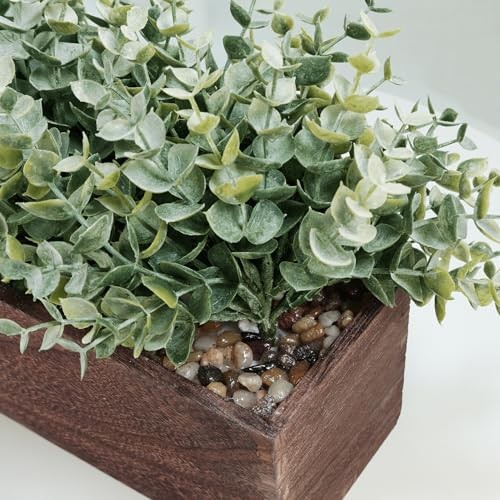 14″ Artificial in Rectangular Wood Planter Box Faux Plants Eucalyptus
