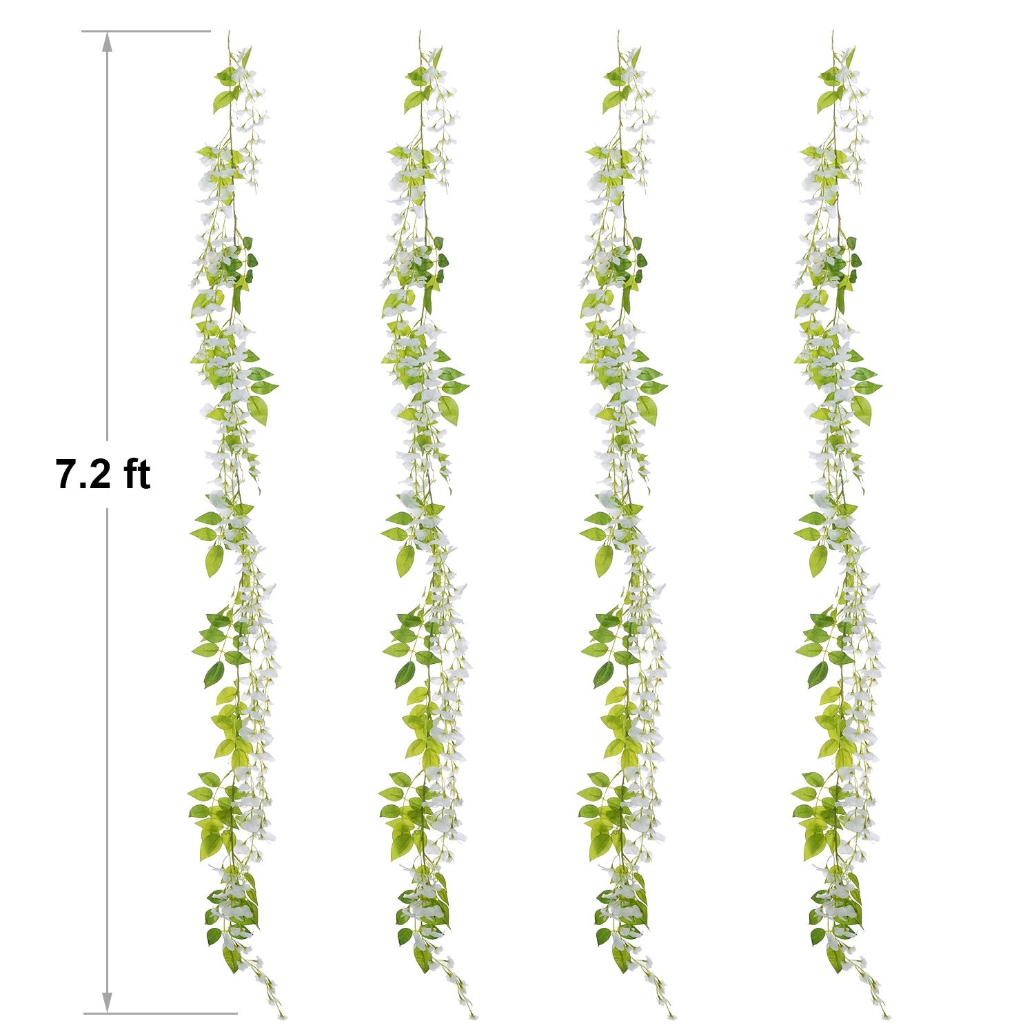 Wisteria Artificial Flowers Garland, 4Pcs Total 28.8ft White Artificial Wiste…