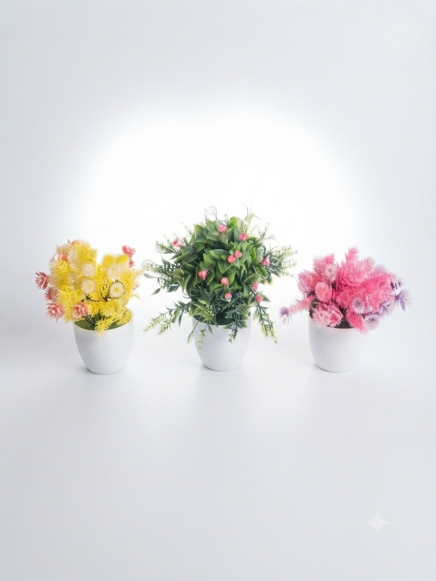 Set of 3 Artificial Mini Potted Plants, Faux Greenery for Home Office Desk Decor
