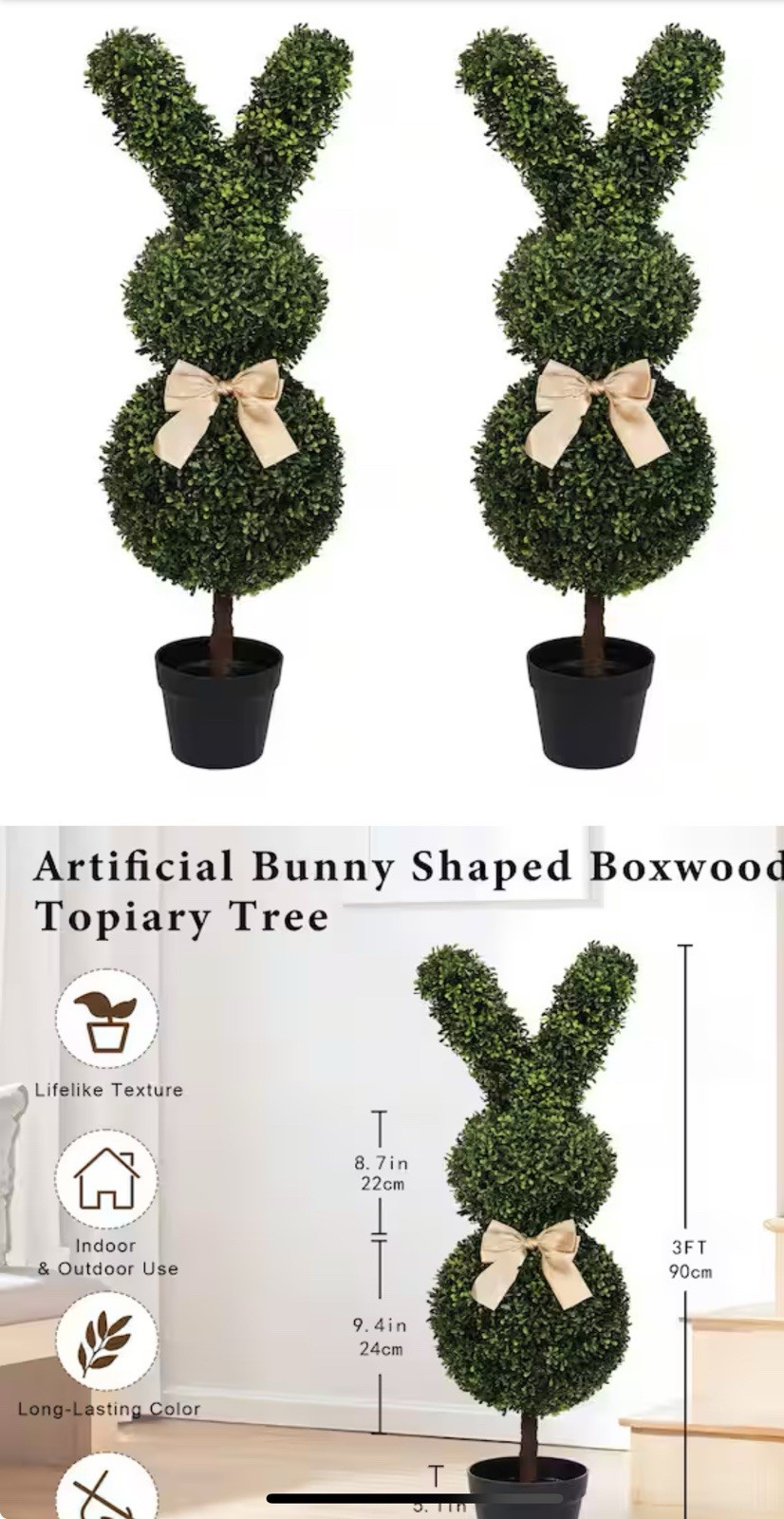 2 Pcs Artificial Bunny Topiary, 3 ft Bunny Shaped Topiary Trees, Faux Boxwood