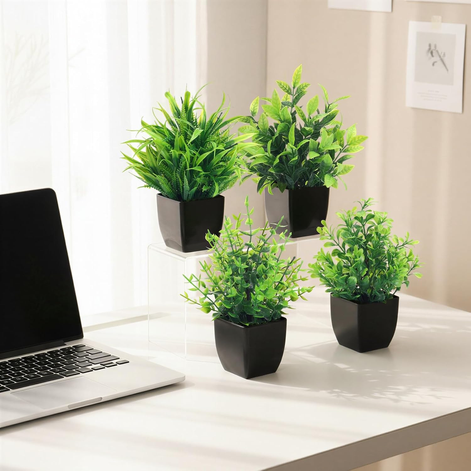 Fake Plants 4 Packs Small Artificial Greenery Plants Mini Black Bathroom Accesso