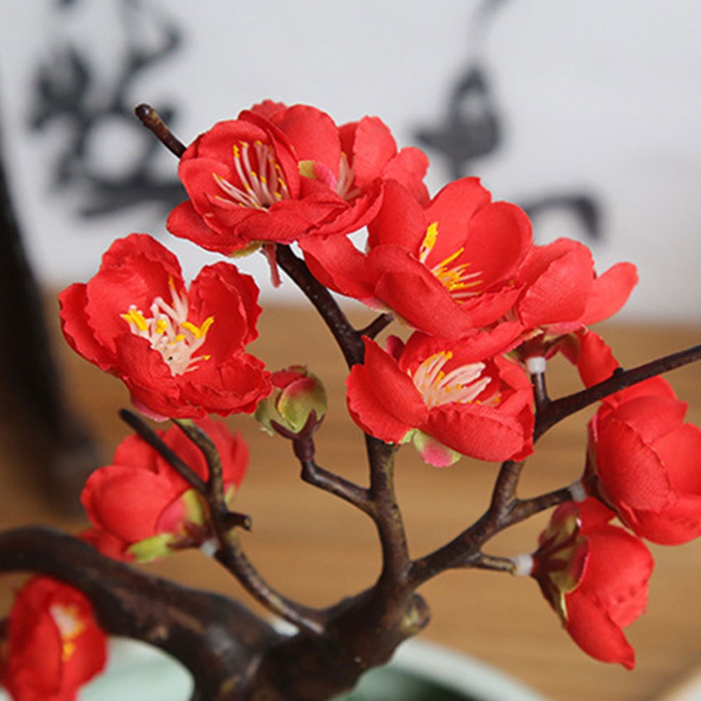1Pc Lifelike Red Fake Plum Flower for Home Wedding Party and Office Decoration