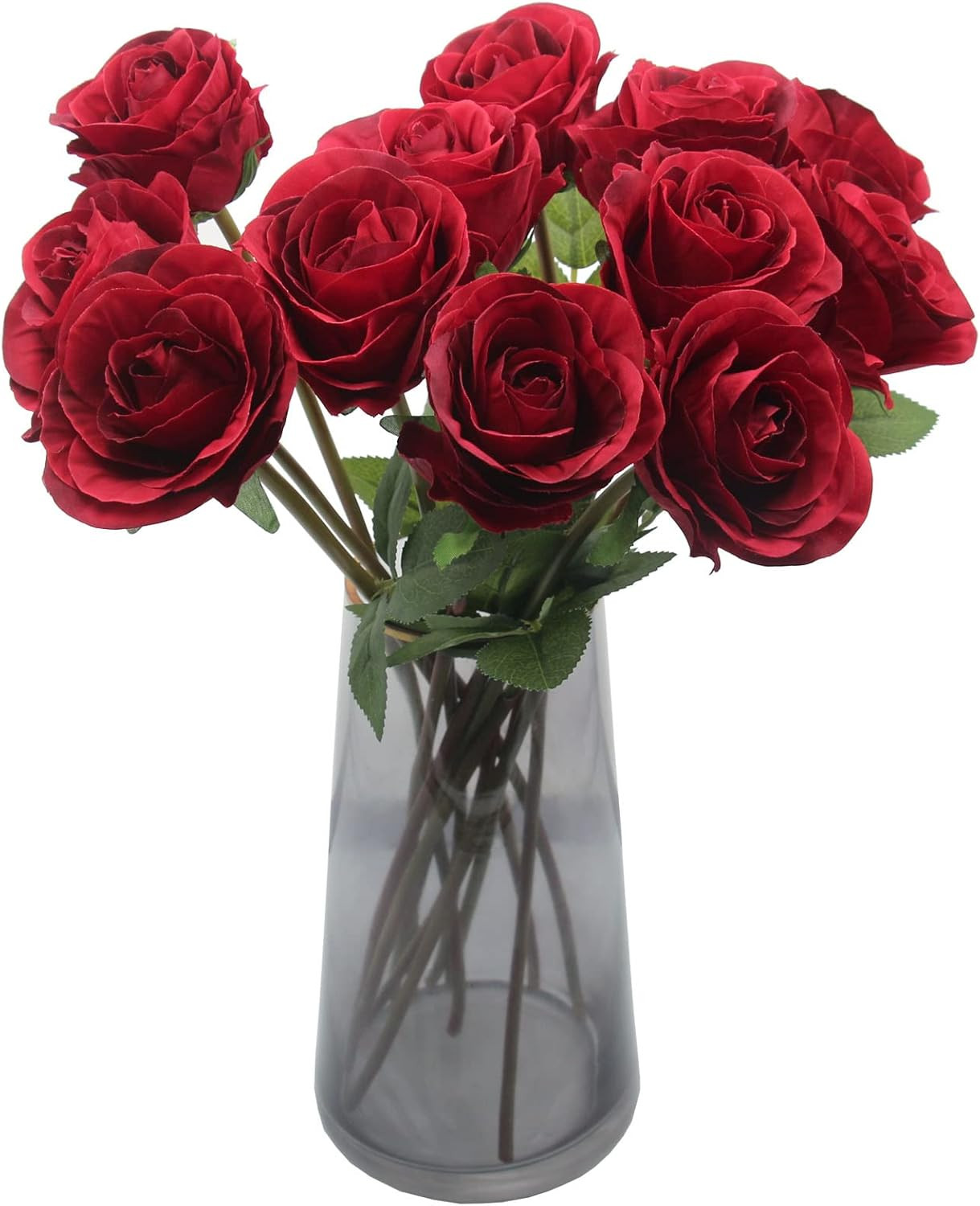 Artificial Roses Flowers for Flower Arrangement, 12 Pcs Silk Red Rose Bouquet fo
