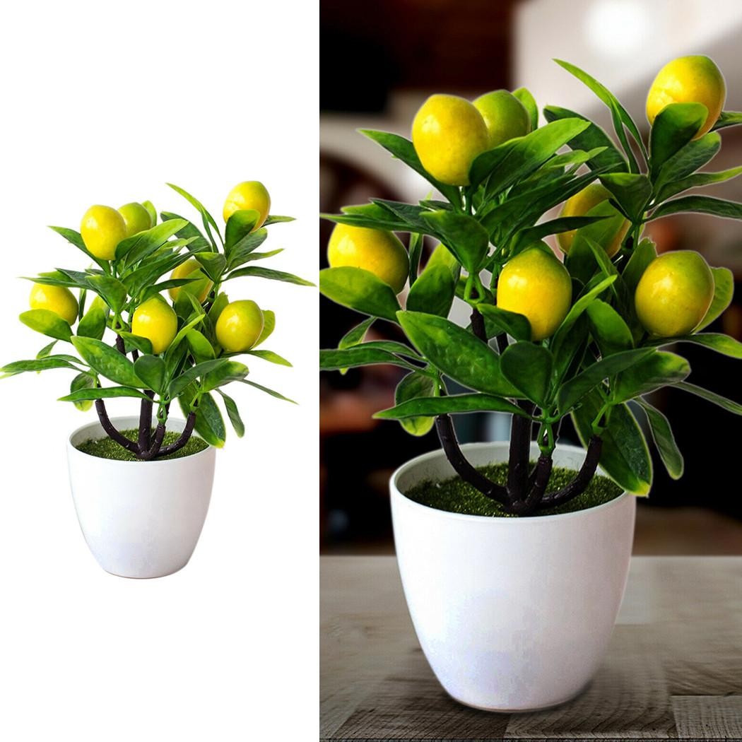 18x24cm Artificial Lemon Tree in Pot – Fake Potted Plant for Home, Garden, Balco