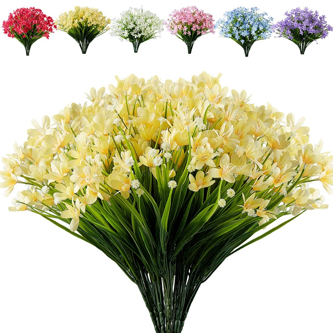 12 Bundles Artificial Flowers Fake Daffodils Flowers UV Resistant No Fade Fau…