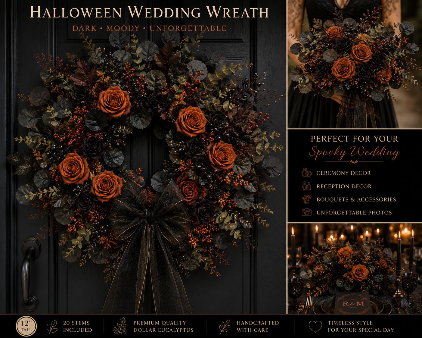 20 Black Dollar Eucalyptus Stems 12 Inch Faux Eucalyptus Picks Gothic Wedding De