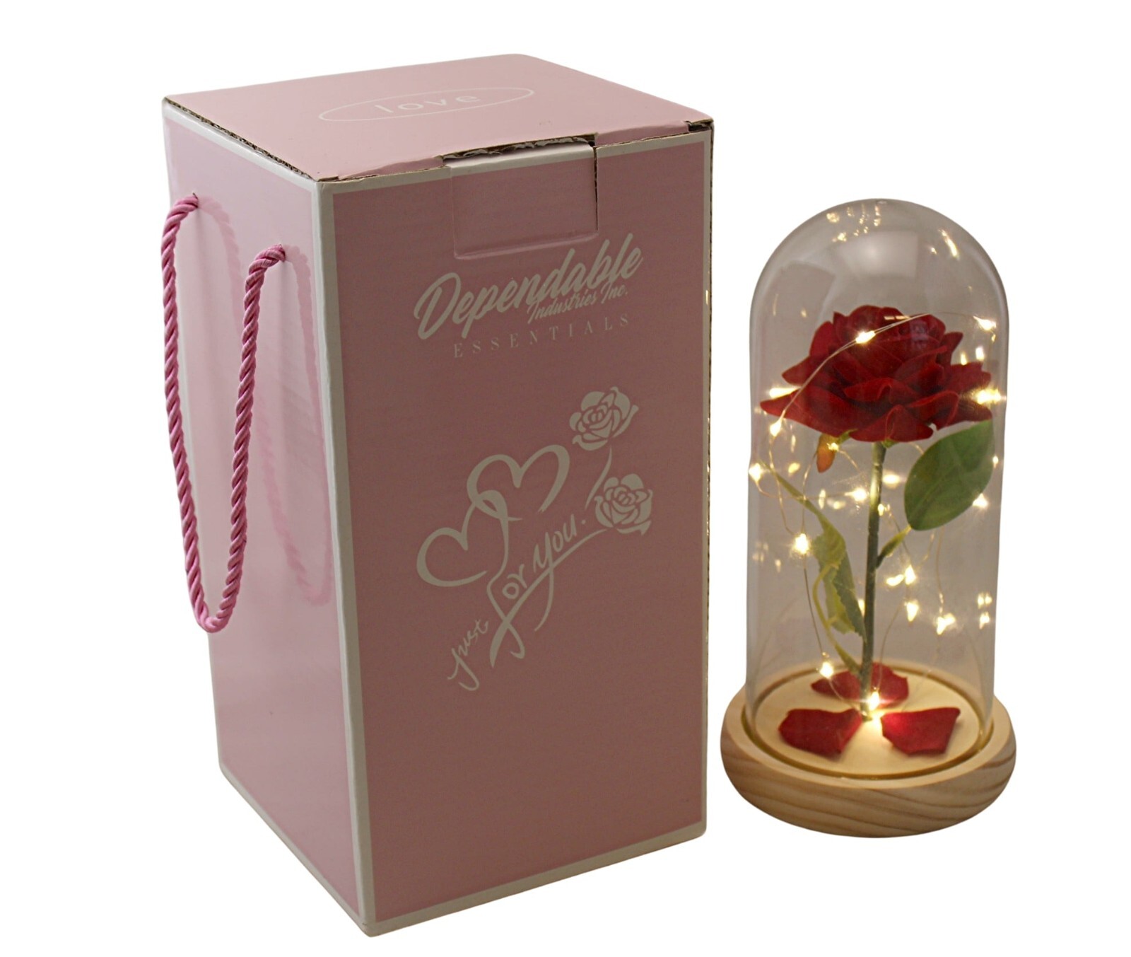 Red Rose in Dome with LED Lights, Eternal Romantic Love Gift Weddings Valentines