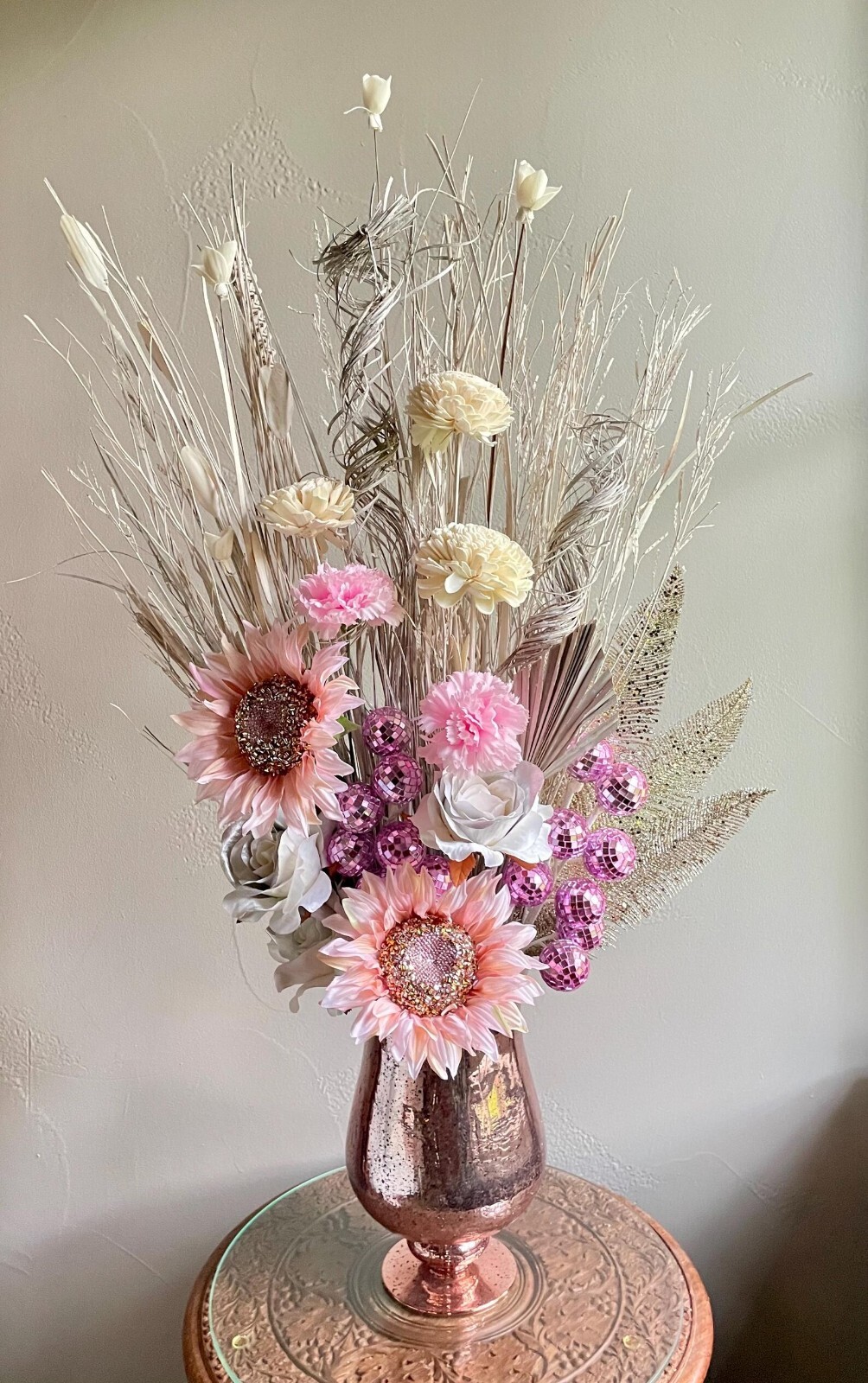 Pink Sunflower Centerpiece Chic Disco Living Dining Room Decor Bedroom Accent