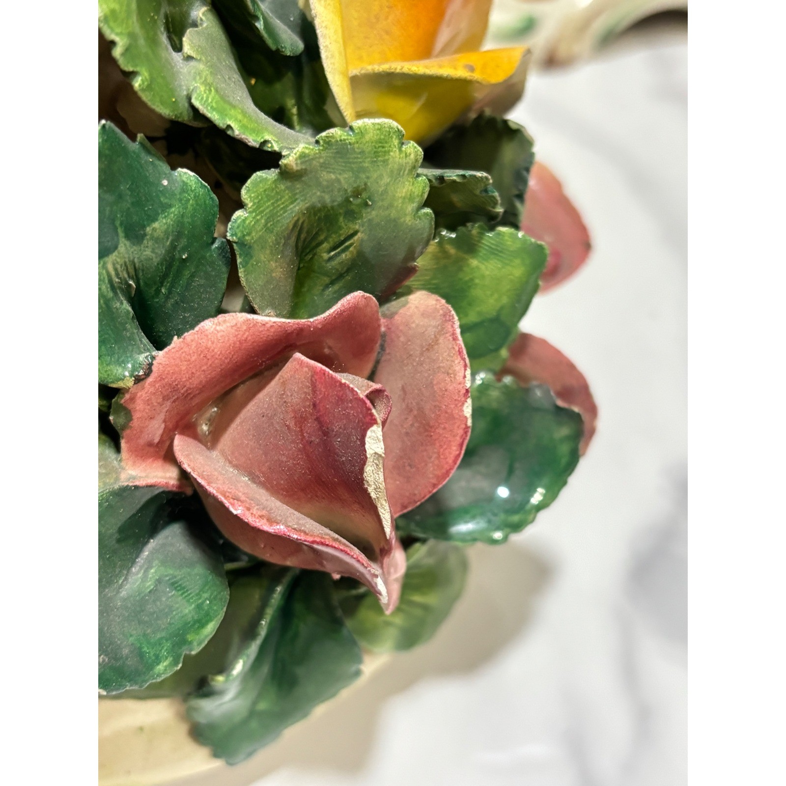 Vintage Capodimonte Italy Porcelain Lidded Urns Floral Bouquet Roses Set of 2