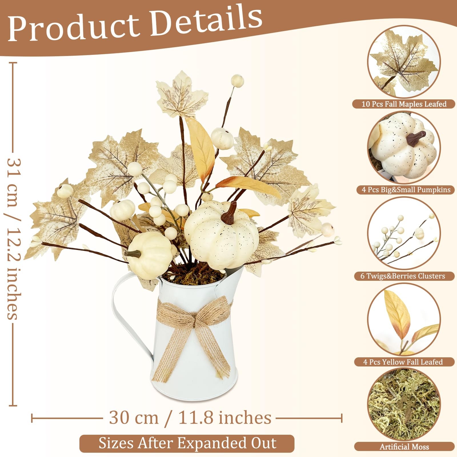 [Light & Timer] Fall Decor Table Centerpiece Potted White Maple Arrangement i…