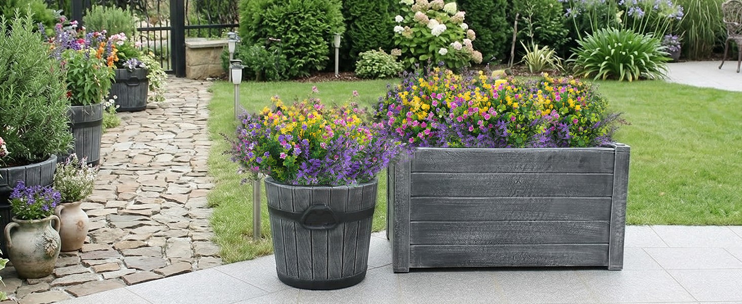 Artificial Flowers Outdoor, Faux Artificial Plants UV Resistant Plastic Flower