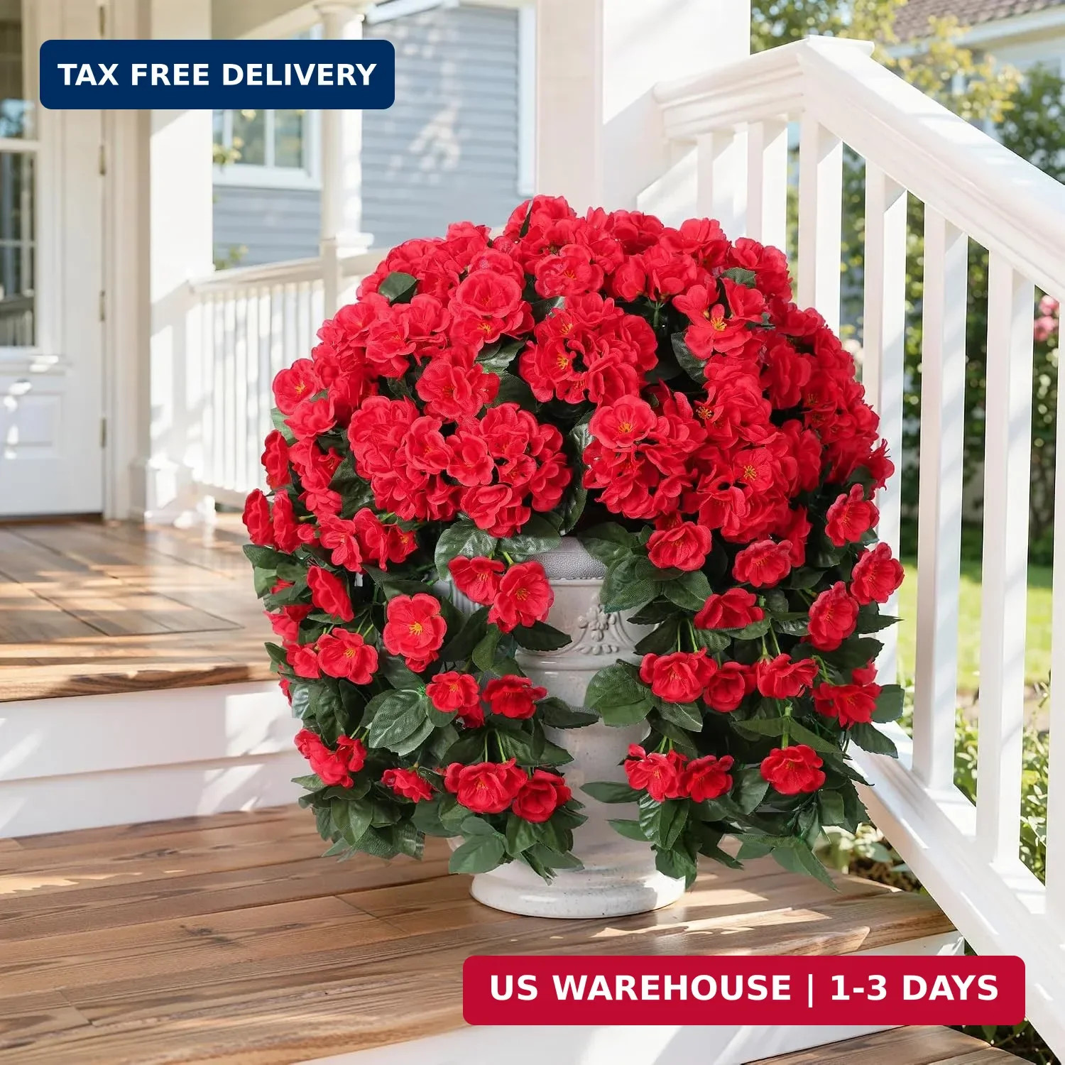 Artificial Flowers for Outdoors Fake Geraniums Summer Outside Decor, 2 PCS Red G
